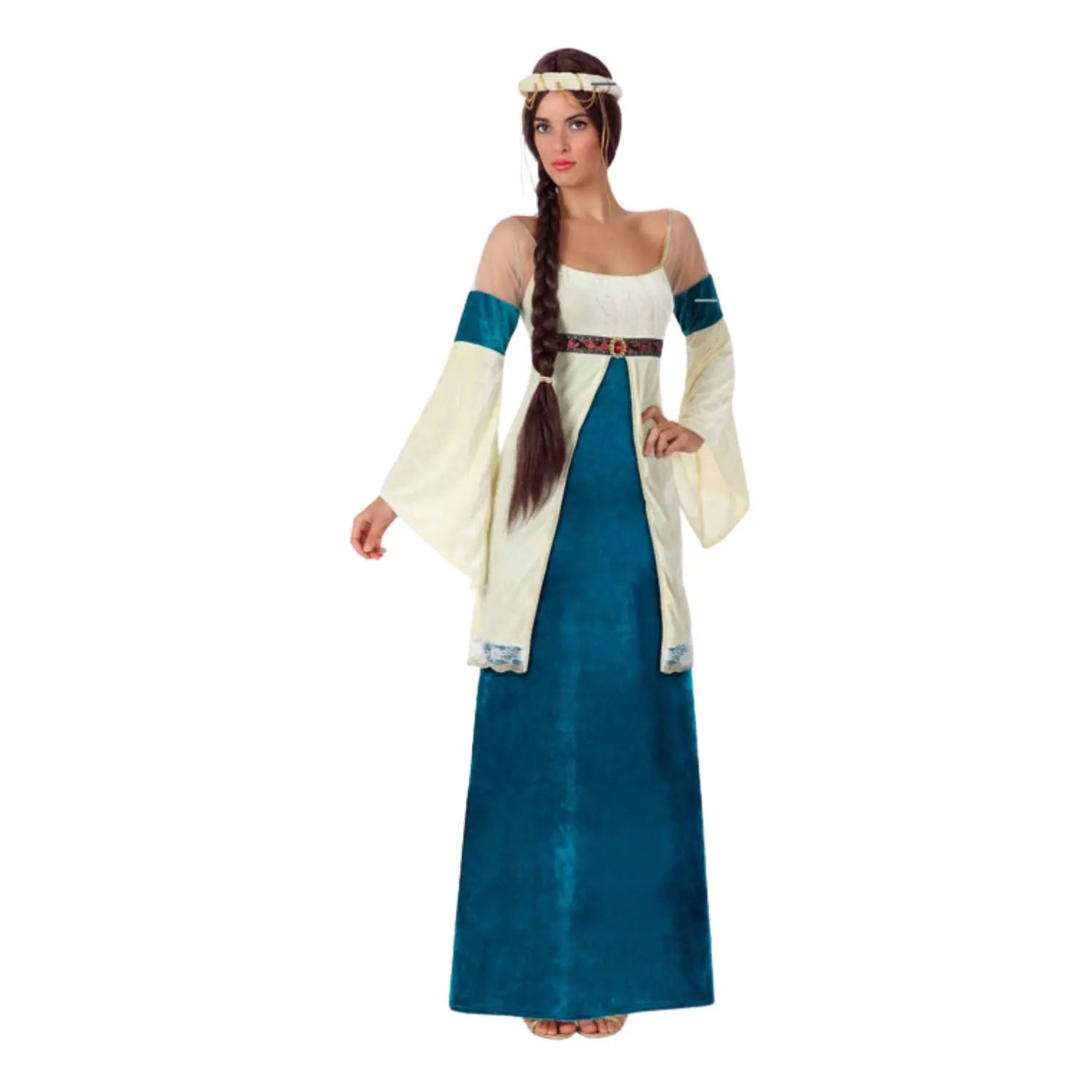 Disfraz dama medieval adulta con vestido y diadema para la cabeza
