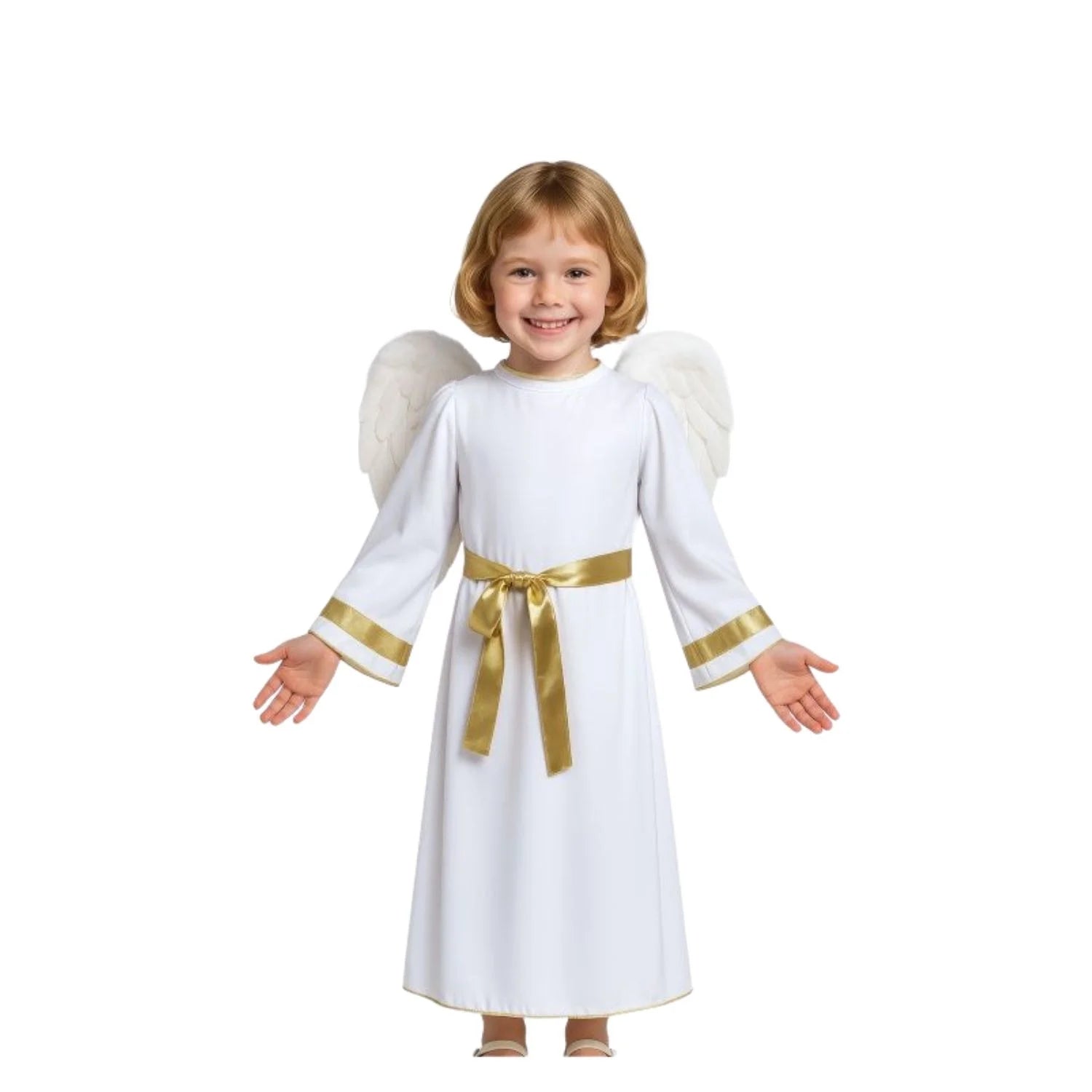Disfraz de ángel infantil con vestido y cinturón para función de Navidad