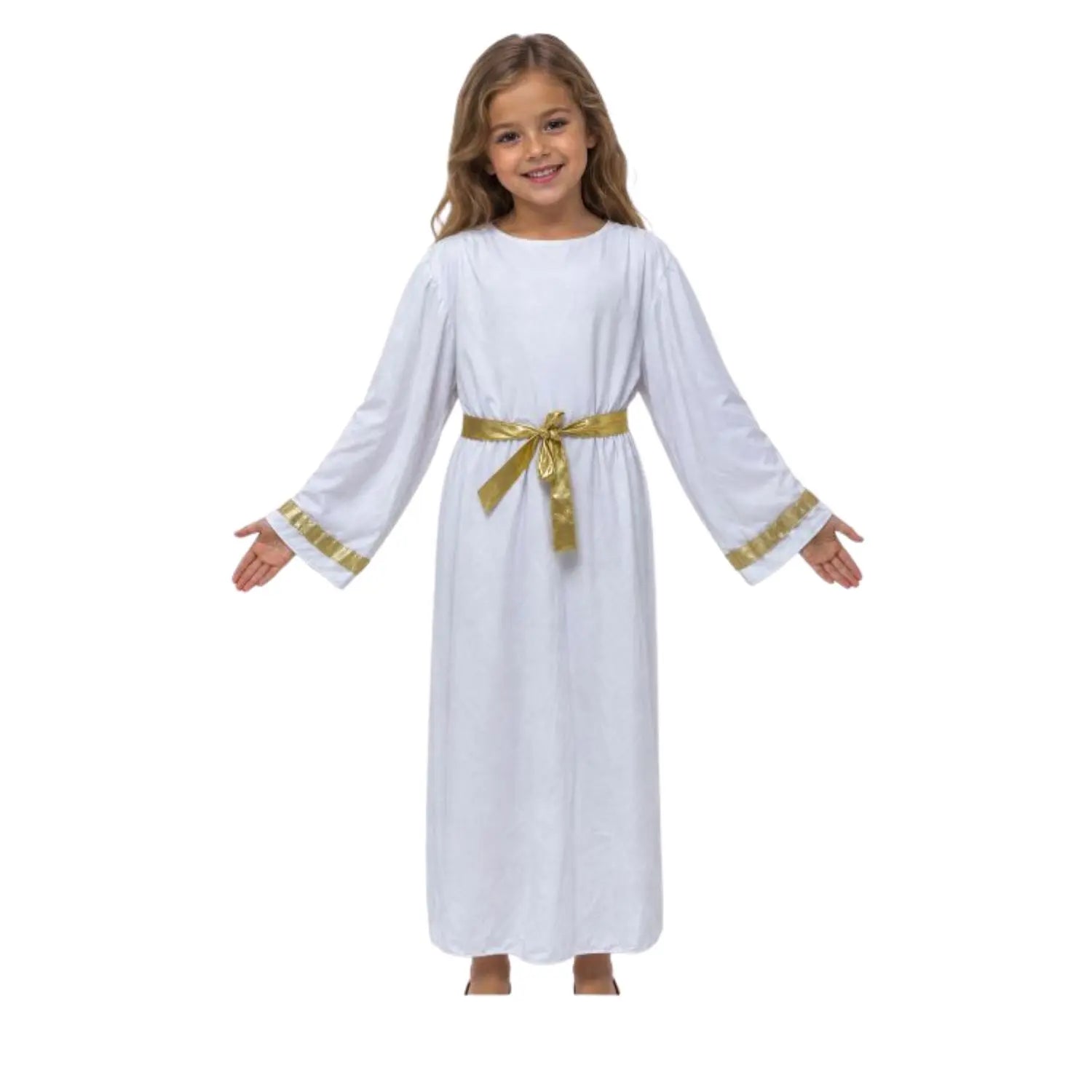 Disfraz de ángel infantil con vestido y cinturón para función de Navidad