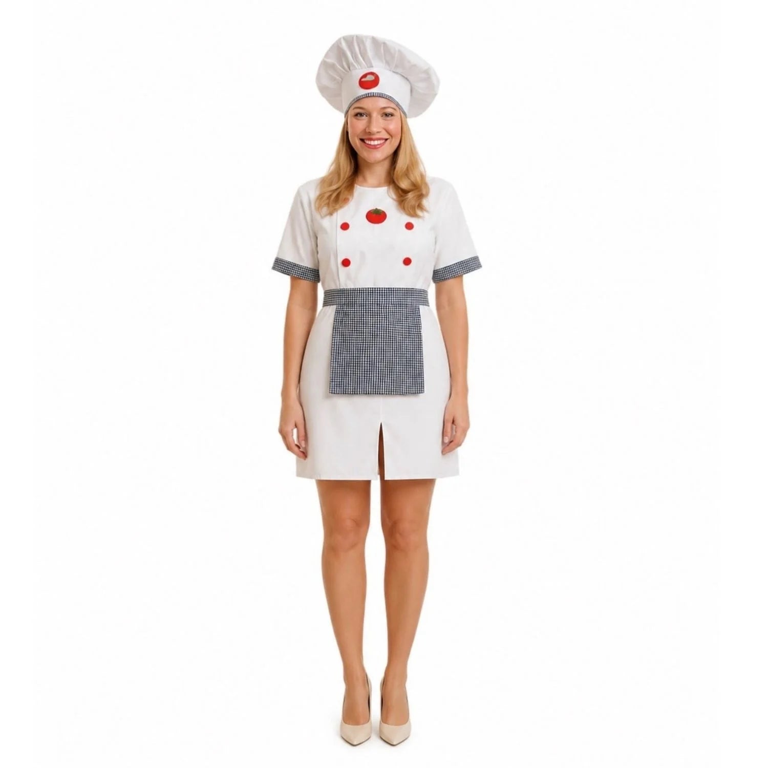 Disfraz de cocinera para mujer con vestido y gorro de chef