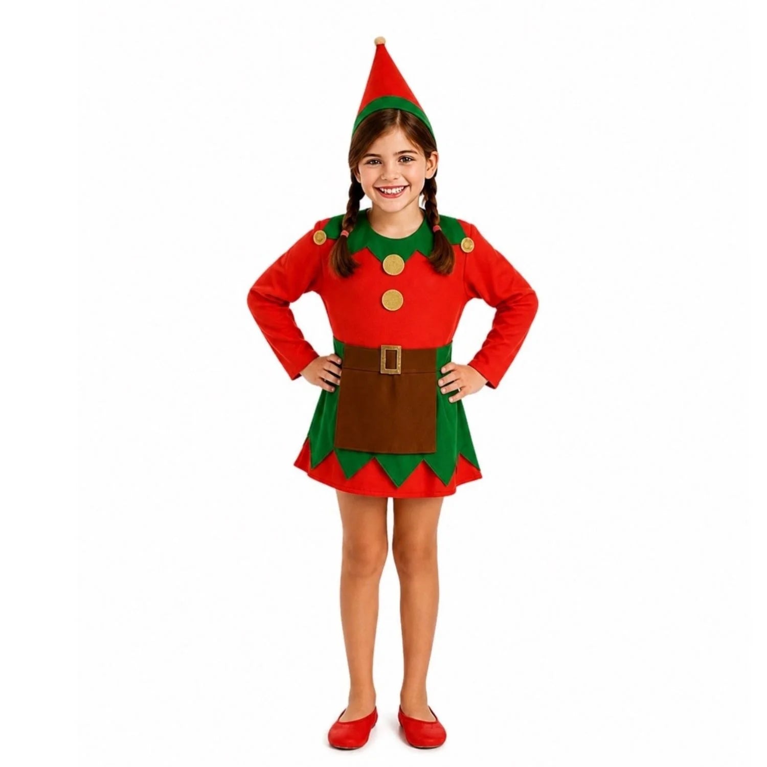 Disfraz de elfa para niña rojo y verde para Navidad