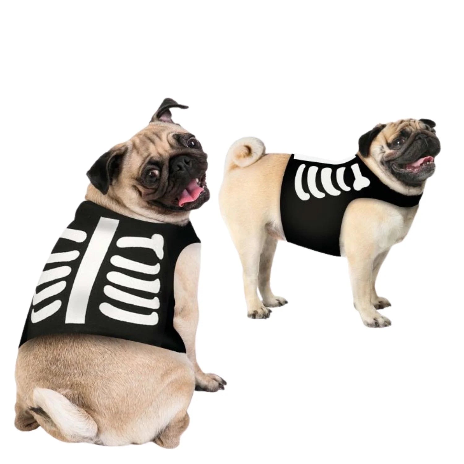 Disfraz de esqueleto para mascota con chaleco negro y diseño de huesos para Halloween