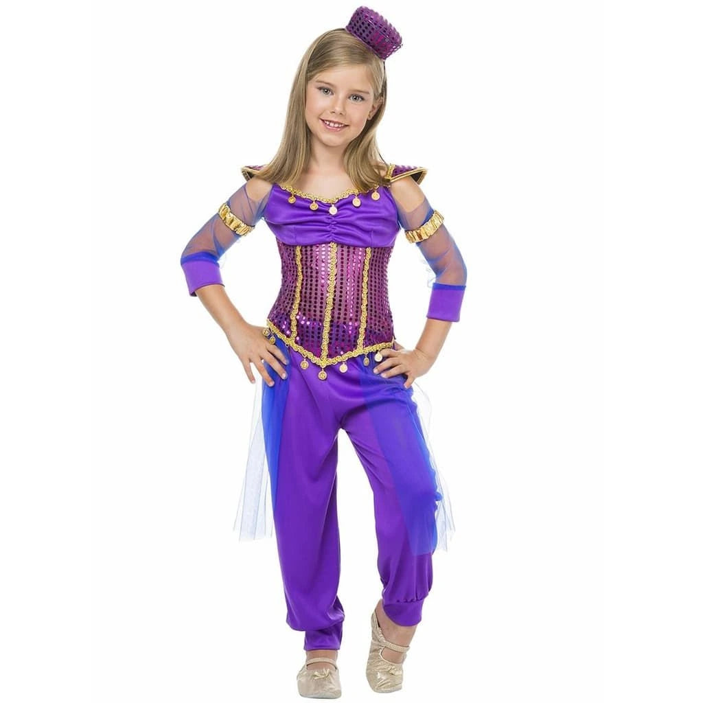 Disfraz infantil de las Mil y Una Noches con blusa, pantalones y tocado estilo oriental