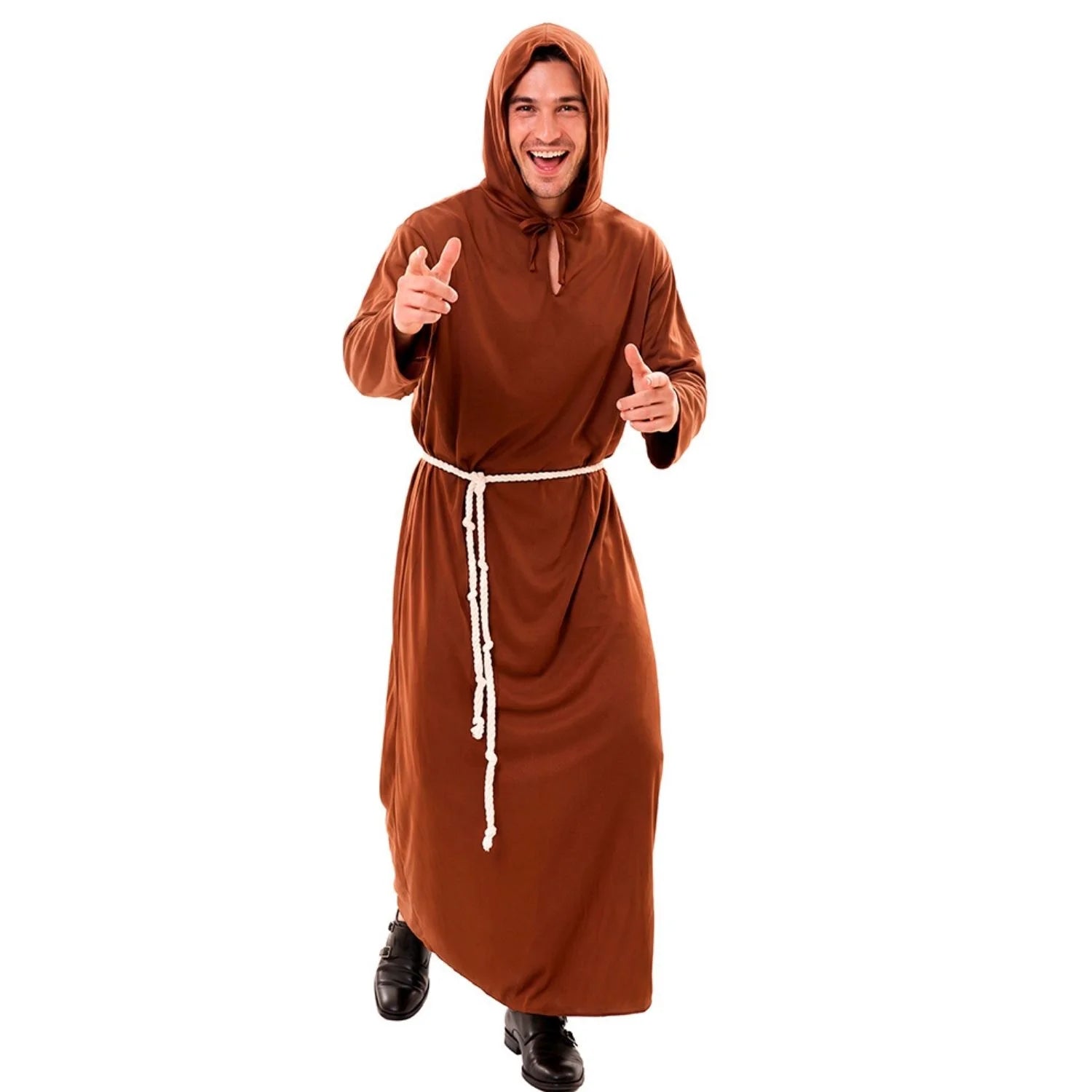 Hombre con disfraz de monje medieval marrón para adulto