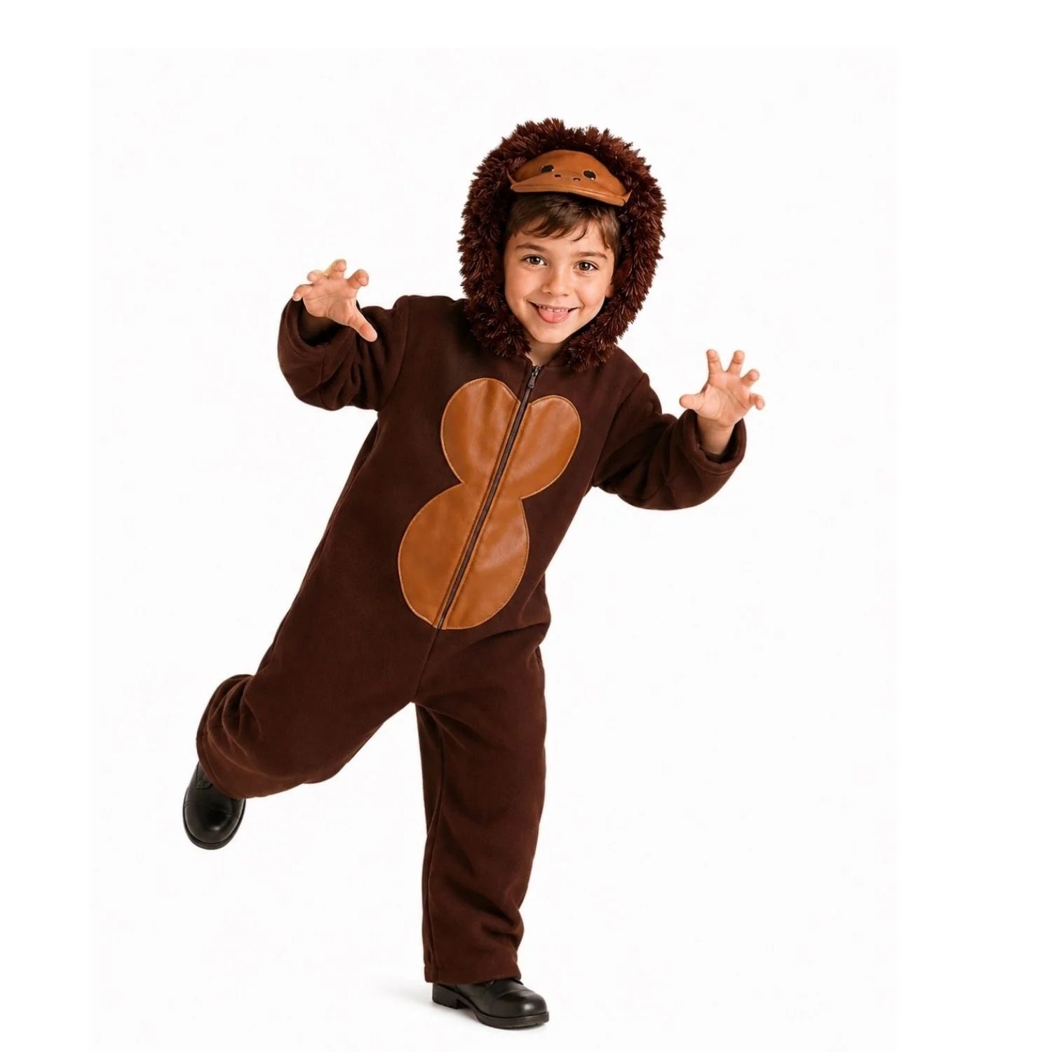 Disfraz de mono para niño marrón con capucha y cola para Carnaval