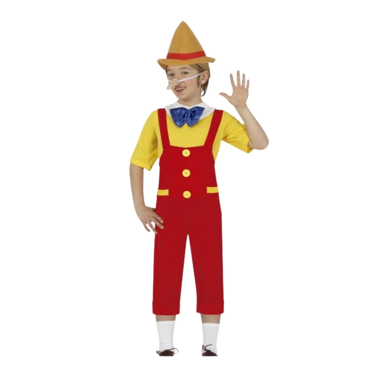 Disfraz de Pinocho niño con peto sombrero y nariz