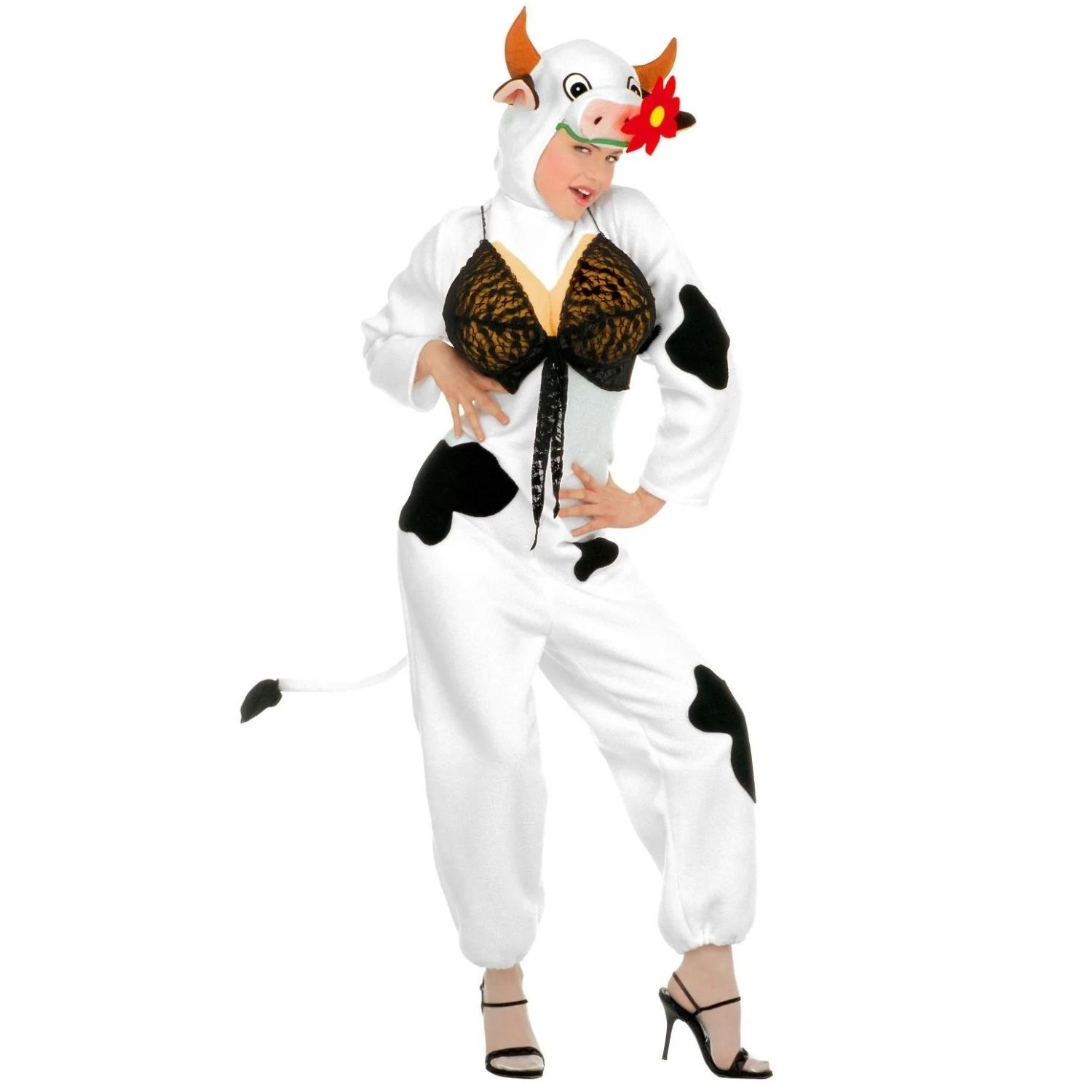 Disfraz de vaca sexy para mujer con mono polar y gorro de vaca