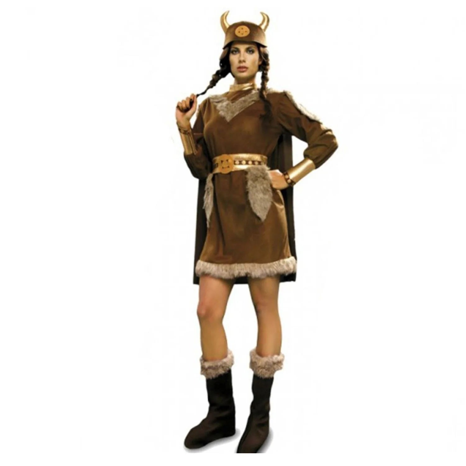 Disfraz de vikinga con capa, cinturón y casco para Carnaval