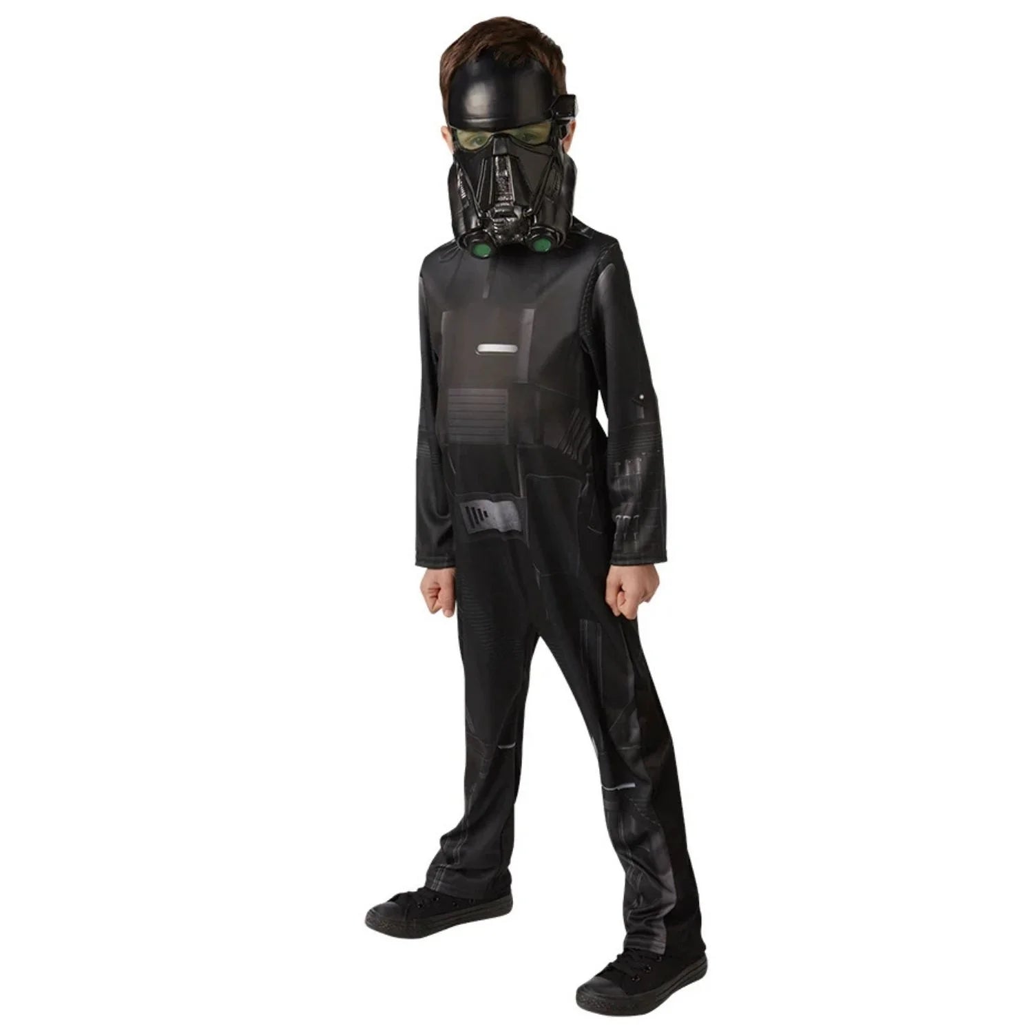 Disfraz Death Trooper infantil negro con mono estampado y máscara futurista