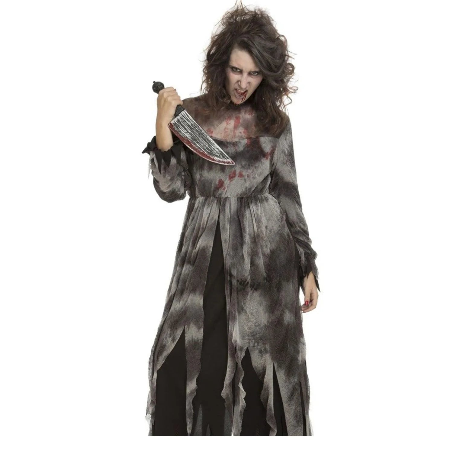 Disfraz demente psicópata mujer con vestido oscuro y aspecto terrorífico para Halloween