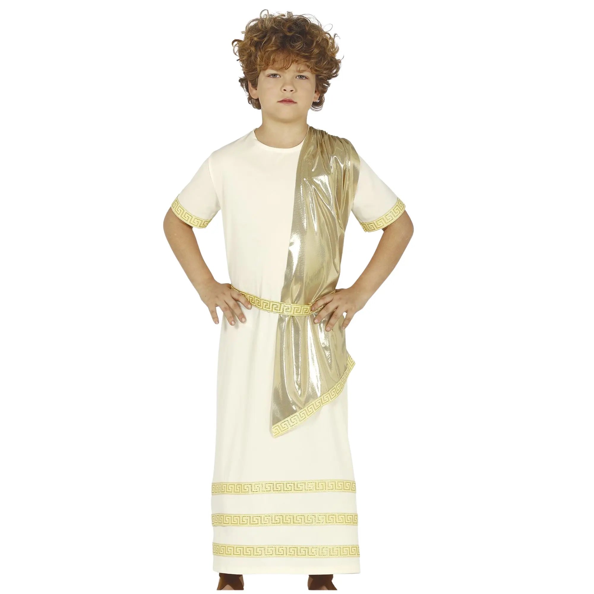 Disfraz griego romano para niño con túnica blanca y cinturón para Carnaval o eventos escolares