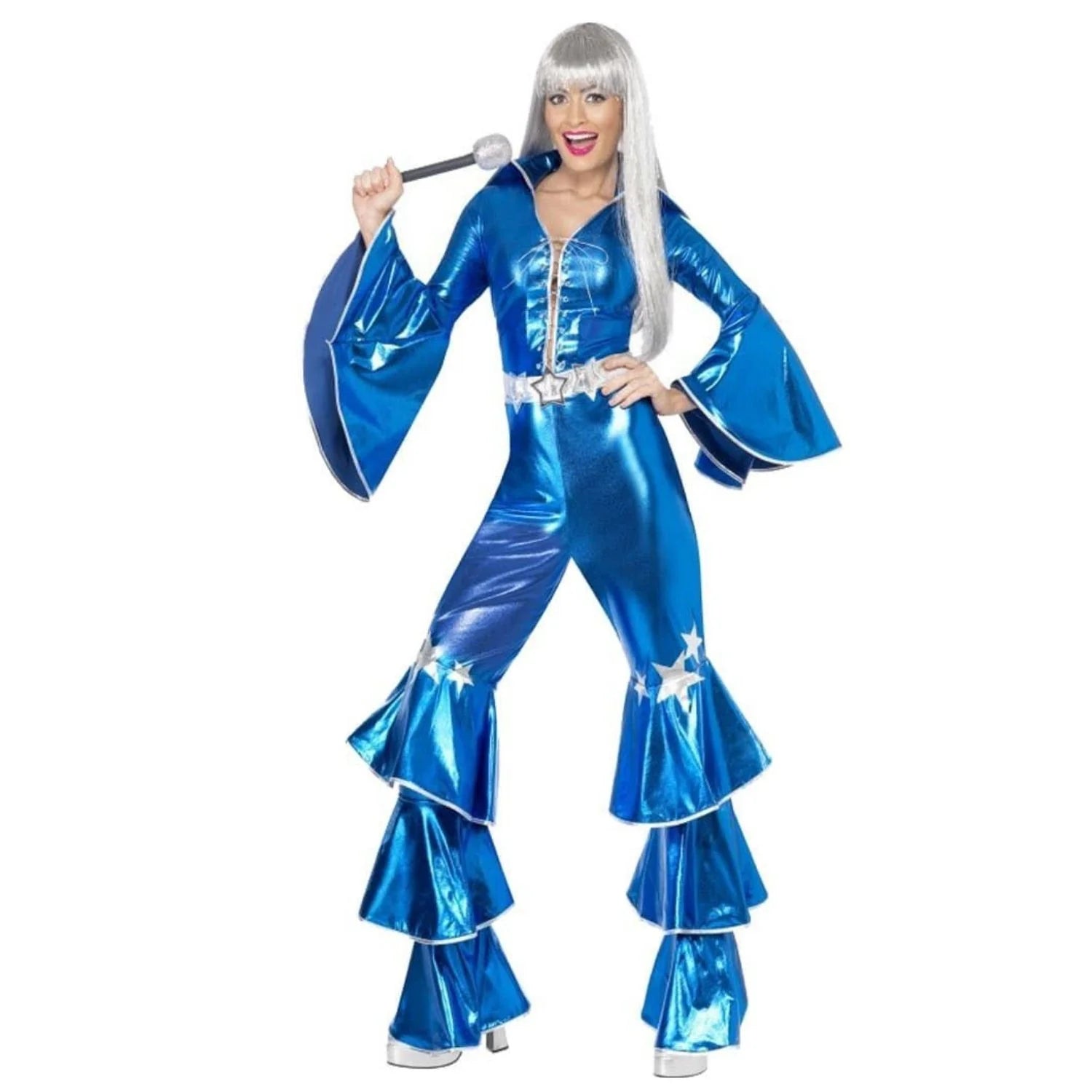Disfraz Disco Dancing Dream Azul para mujer con mono metalizado