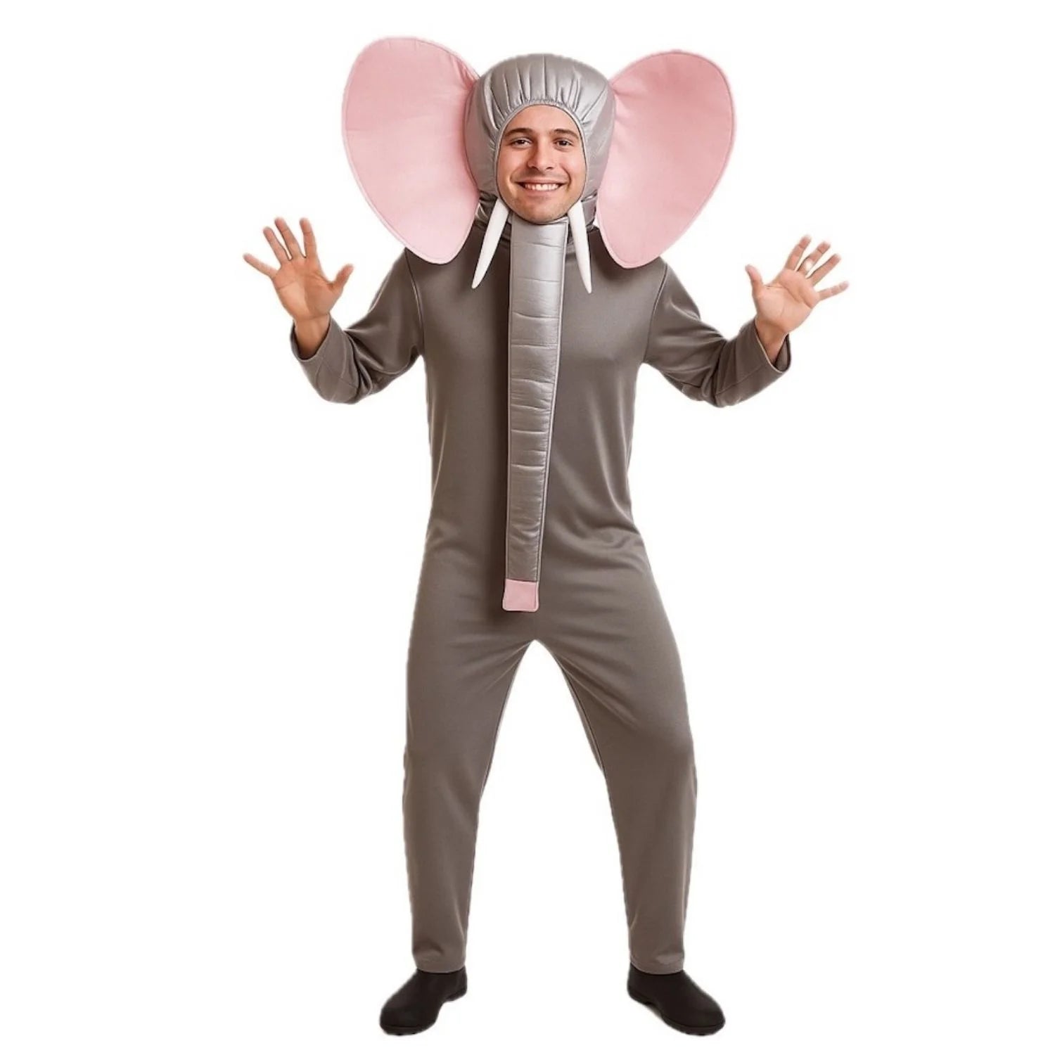 Disfraz Elefante adulto con mono gris y trompa de foam