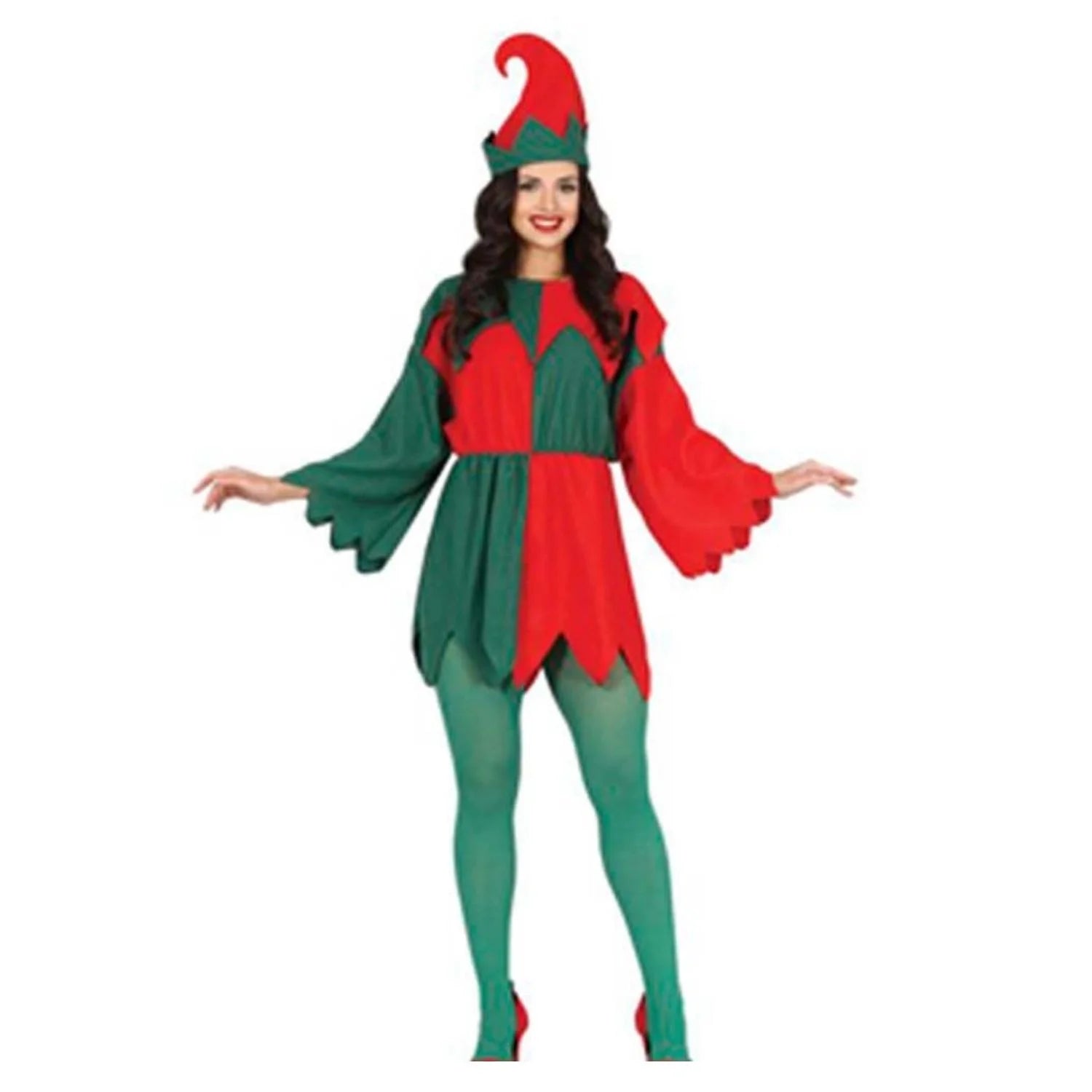 Disfraz de elfa mujer con vestido y gorro ideal para Navidad y cabalgatas