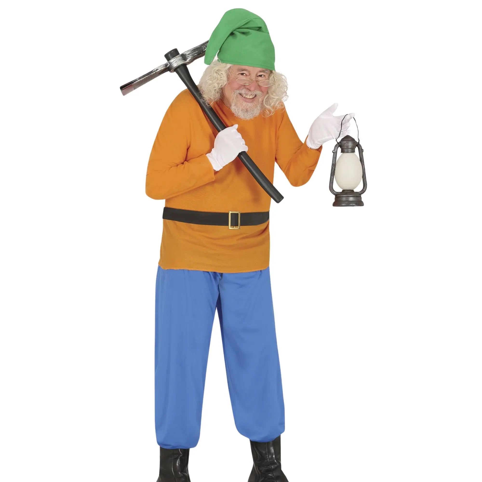 Disfraz de enanito para hombre con gorro, cinturón, camiseta y pantalón estilo cuentos de fantasía