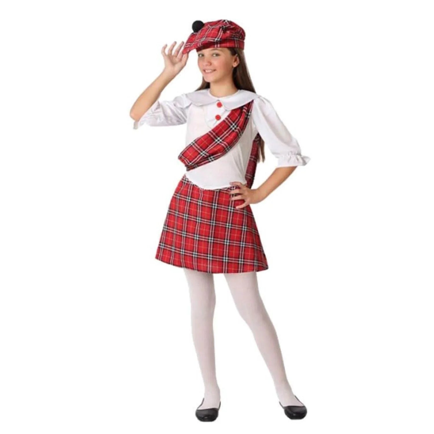 Disfraz Escocesa niña con boina y vestido tradicional
