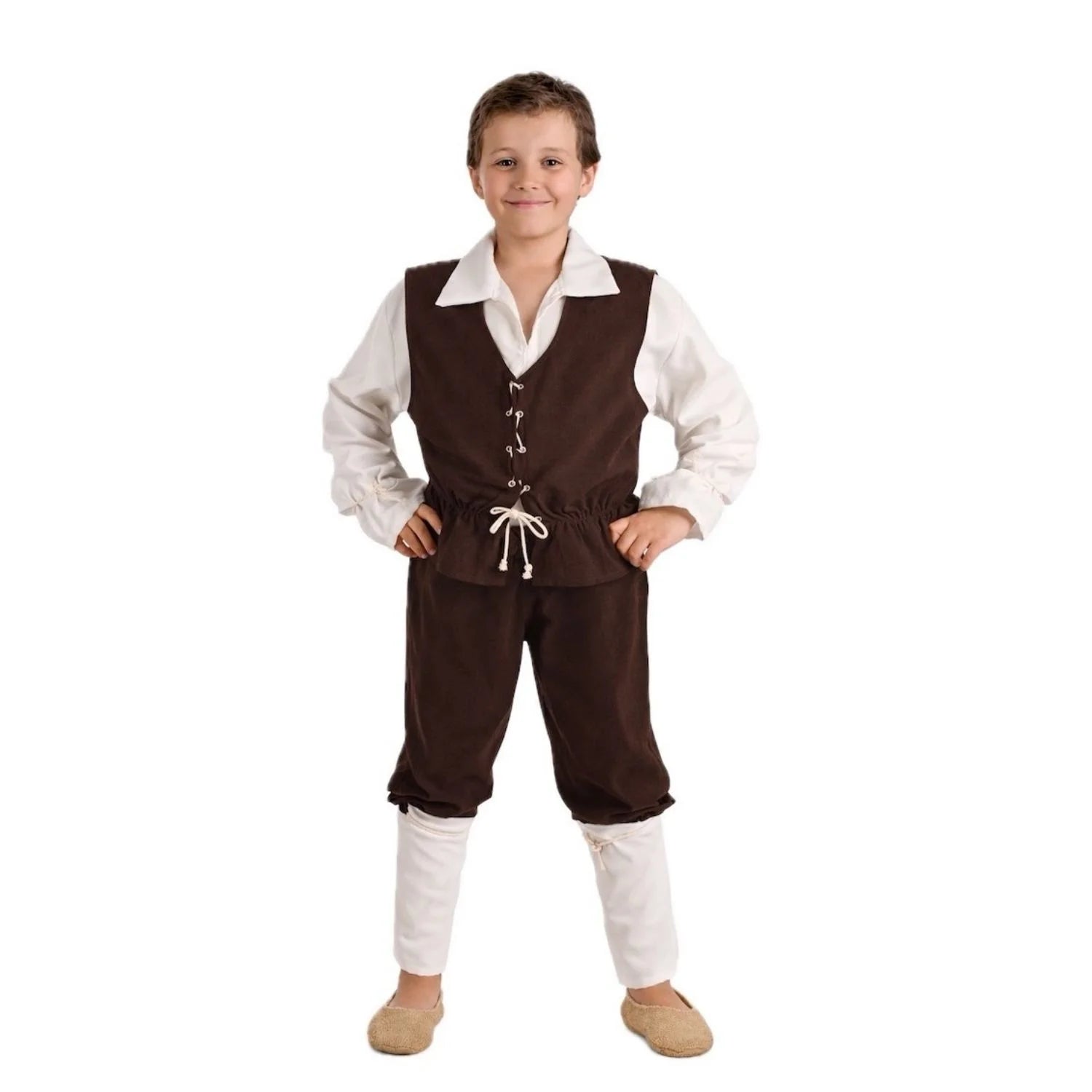 Disfraz escudero infantil medieval con chaleco y espinillas