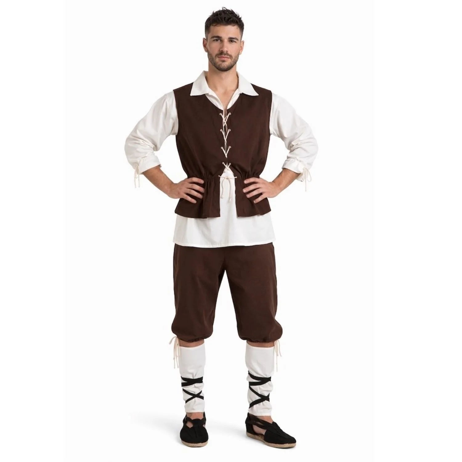 Disfraz Escudero o Campesino Medieval con camisa, chaleco y polainas