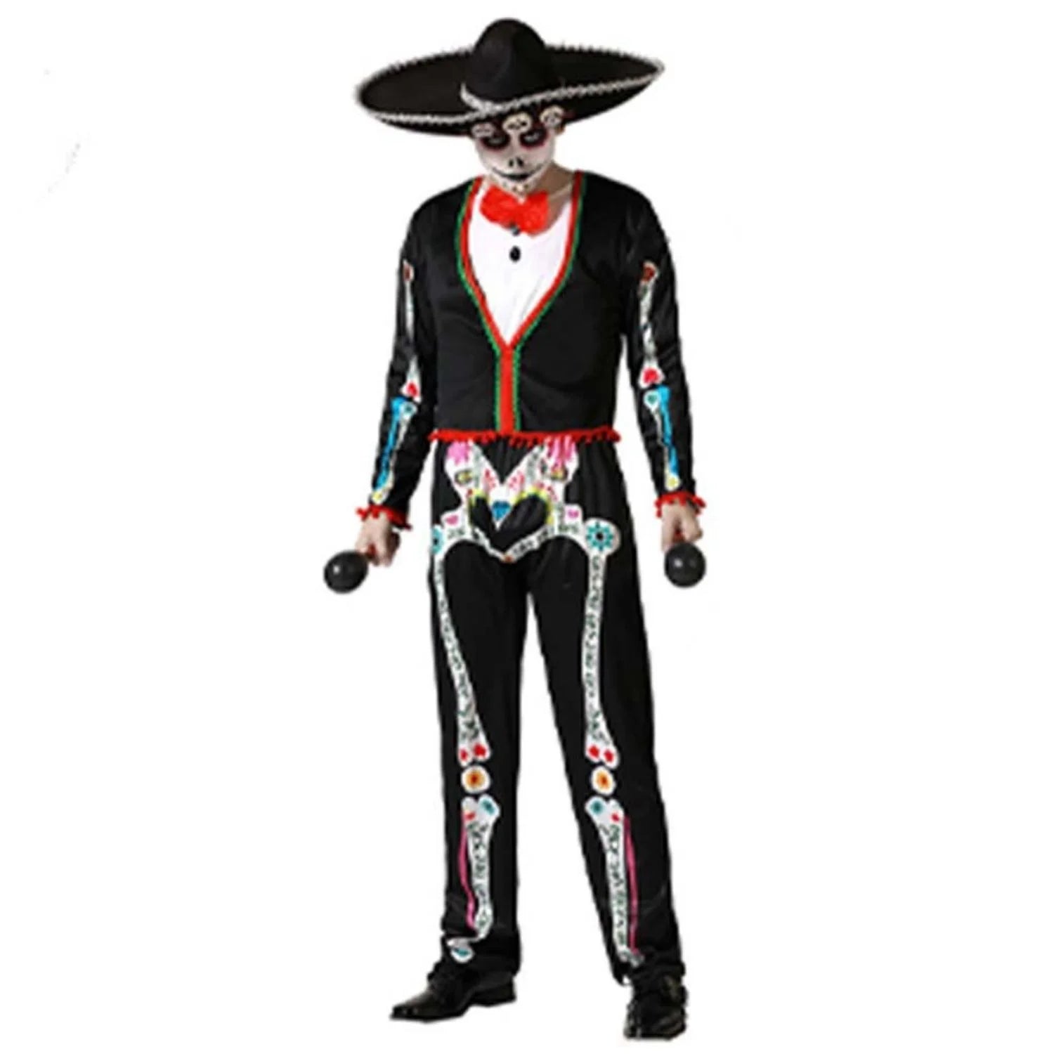 Disfraz esqueleto mejicano hombre con camiseta y pantalón largo