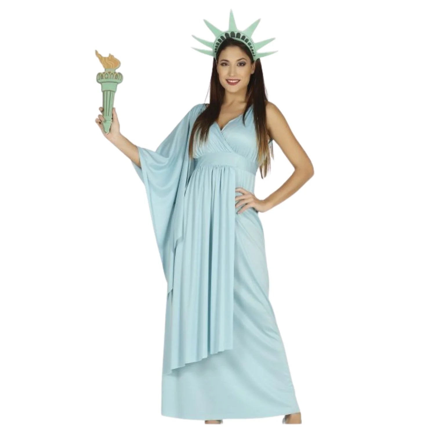 Disfraz de Estatua de la Libertad mujer con vestido y antorcha
