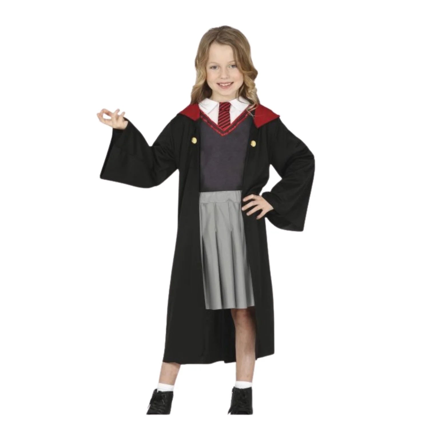 Disfraz estudiante de magia rojo infantil con túnica y corbata