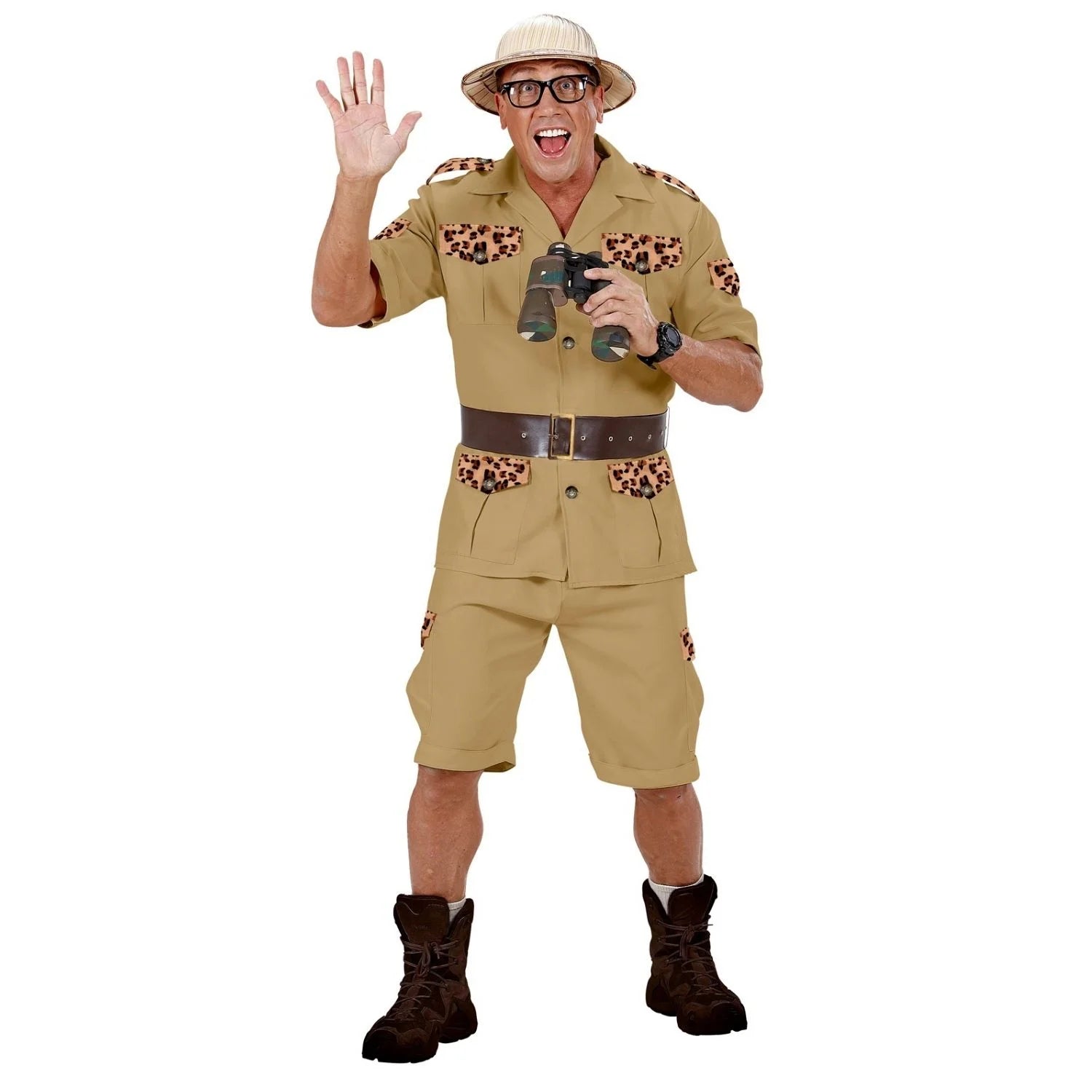 Disfraz explorador adulto XL con camisa safari, pantalón corto y cinturón