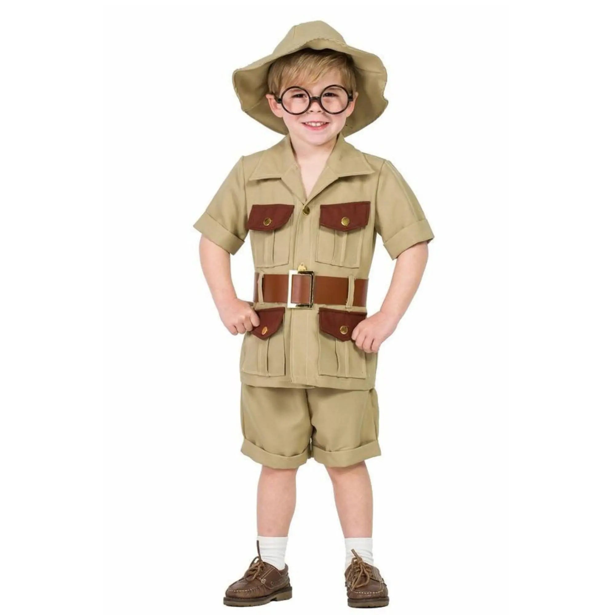 Disfraz de explorador infantil con gorro, camisa, pantalón y cinturón para niños en Carnaval y fiestas temáticas