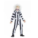 Disfraz de fantasma a rayas blanco y negro para niño con chaqueta, pantalón y corbata ideal para Halloween