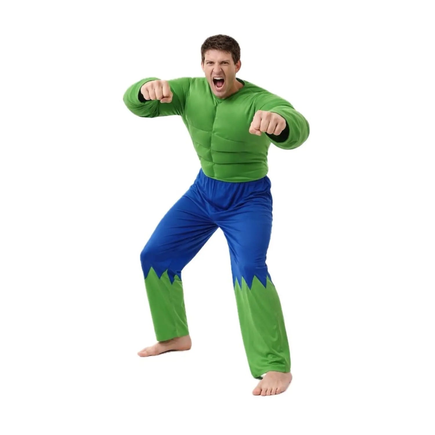 Disfraz Forzudo Verde para adulto con camiseta musculosa y pantalón