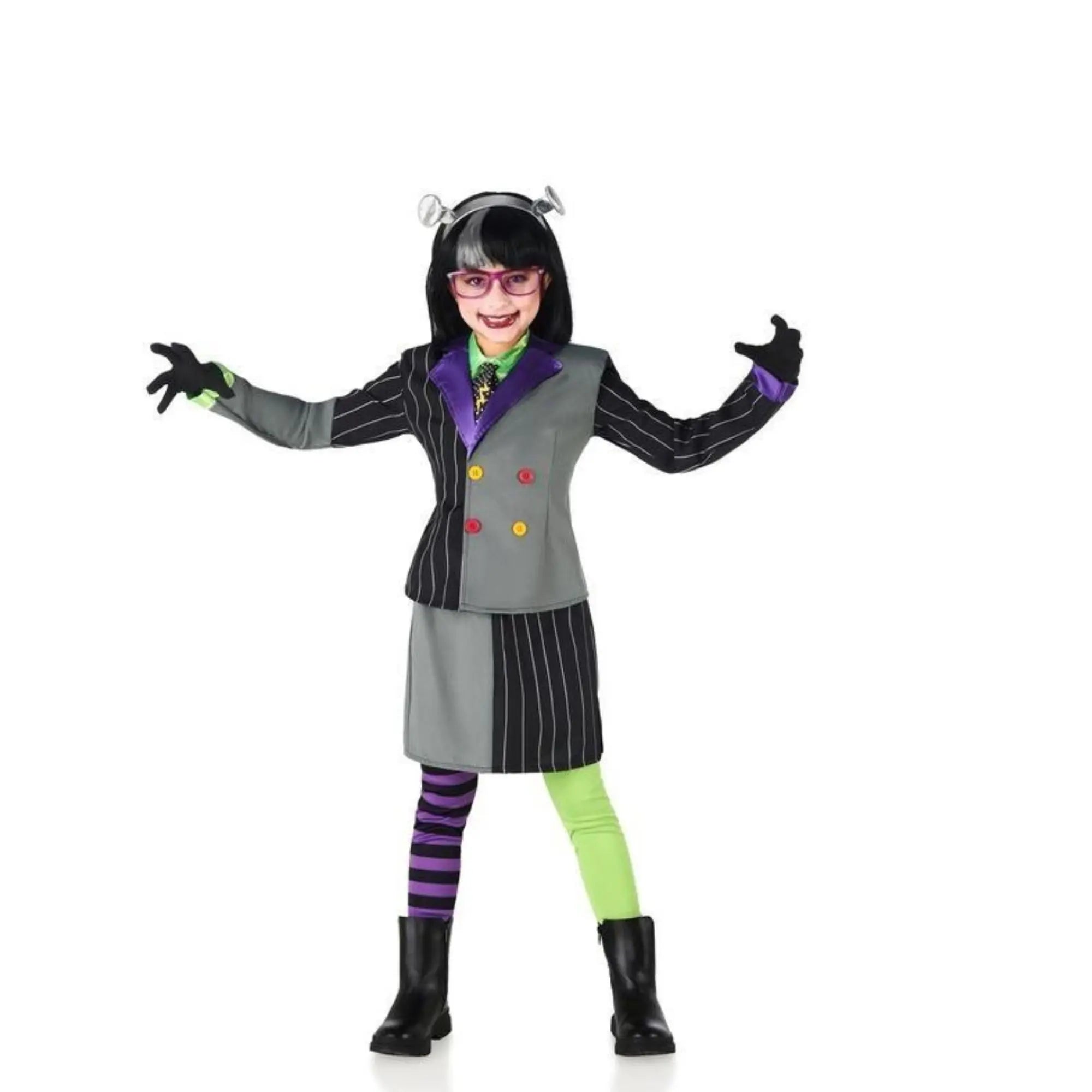 Disfraz de Frankenstein para niña con falda, leggings y diadema estilo monstruo de Halloween