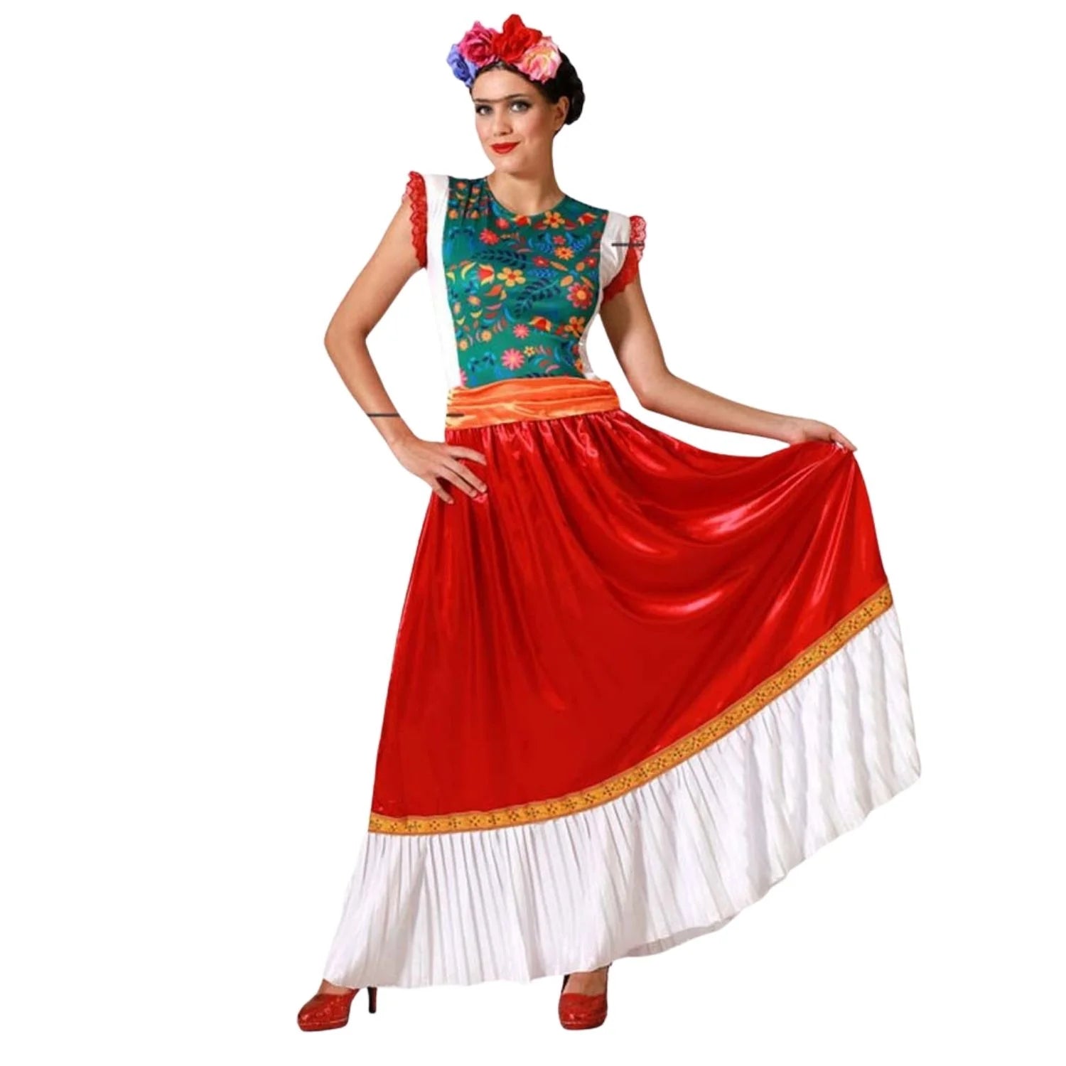 Disfraz Frida Kahlo mujer con vestido y cinturón