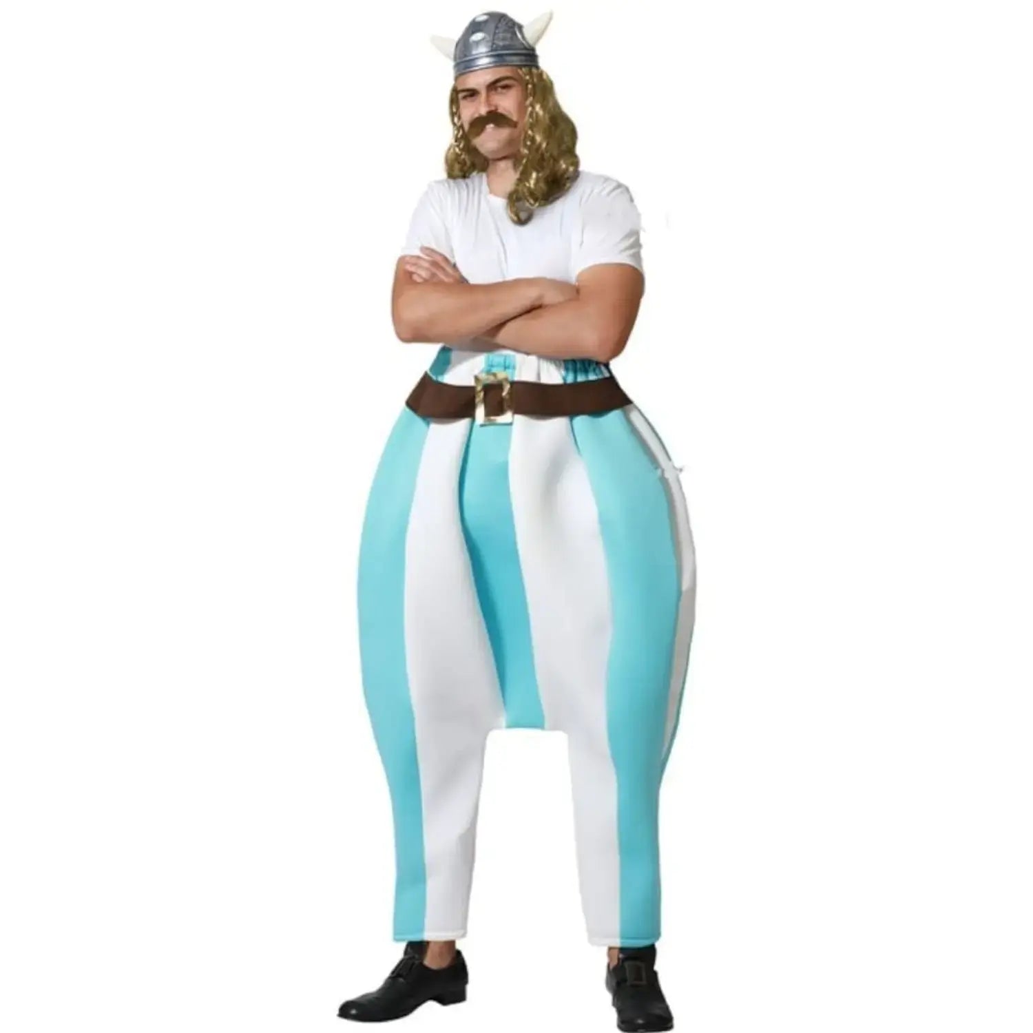 Disfraz galo azul adulto con camiseta pantalón y cinturón