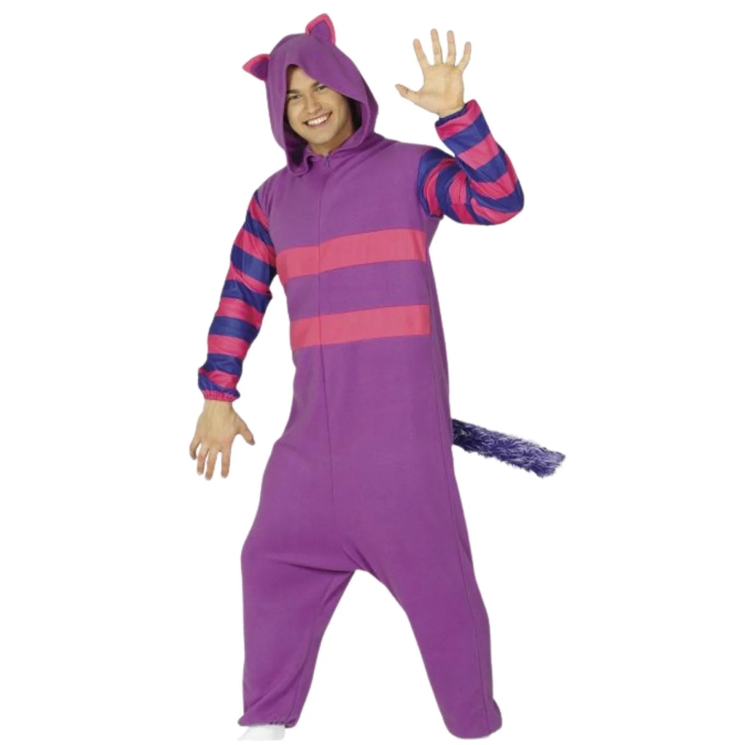 Disfraz gato lila pijama adulto con capucha y mono completo