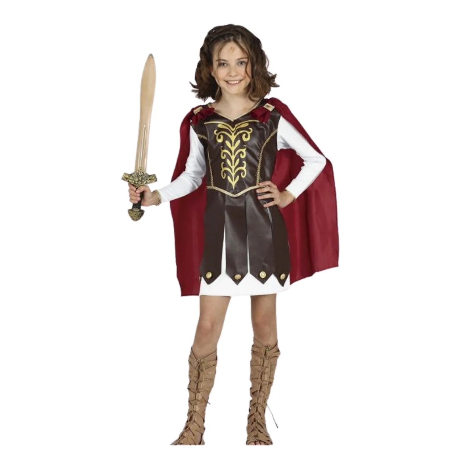 Disfraz gladiador infantil con capa y vestido para Carnaval