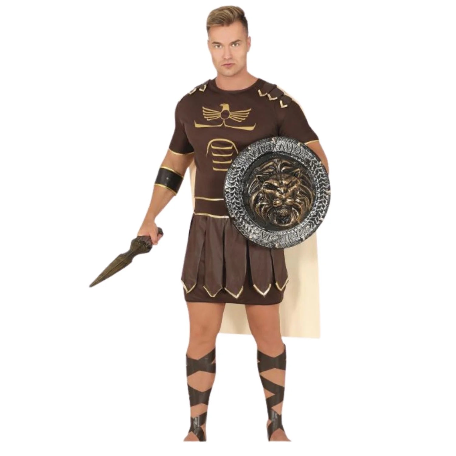Disfraz gladius adulto con capa y túnica romana