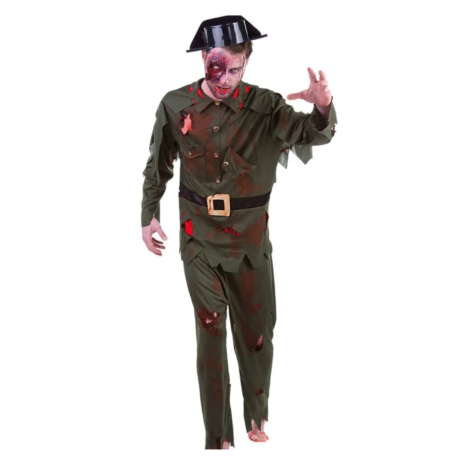 Disfraz Guardia Civil Zombie adulto para Halloween con camisa y pantalón ensangrentados