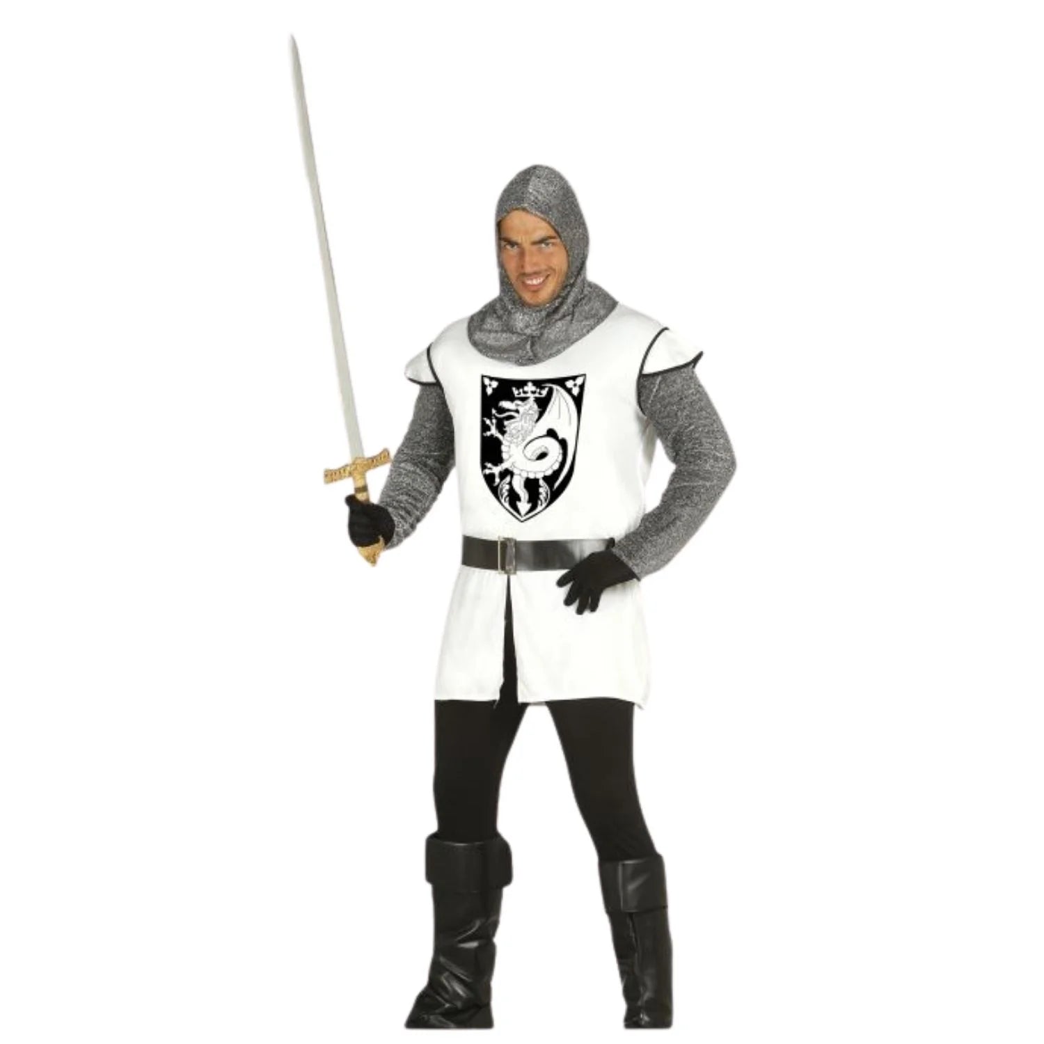 Disfraz de guerrero medieval blanco adulto con capucha