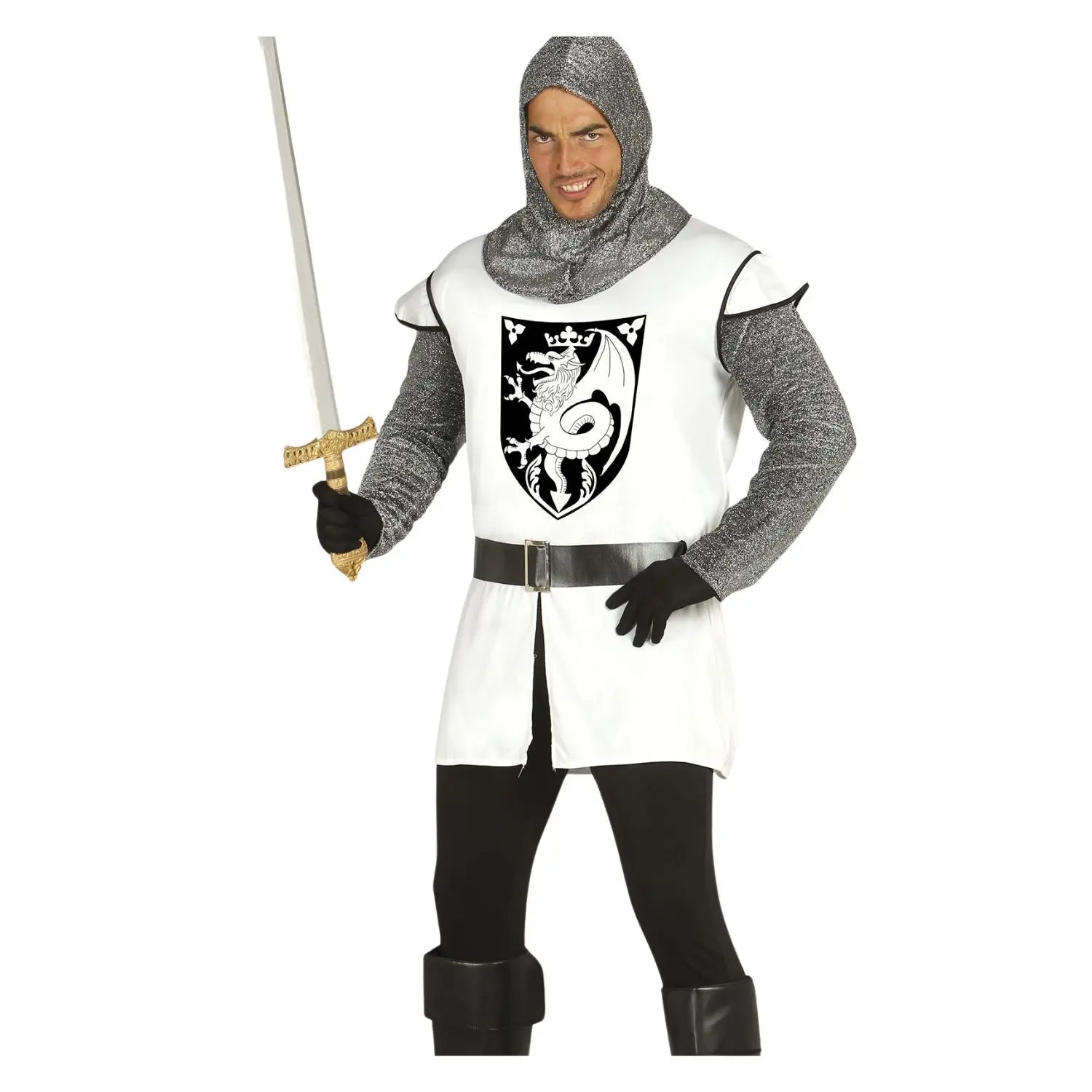 Disfraz de guerrero medieval blanco adulto con capucha
