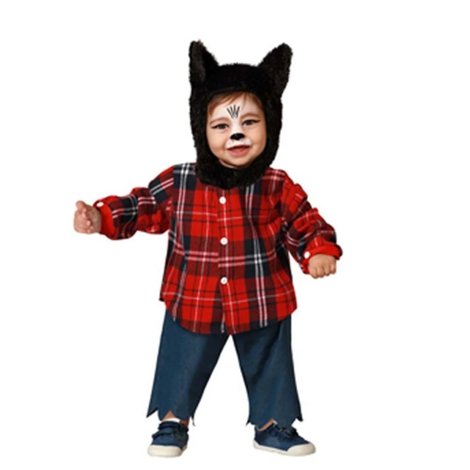 Disfraz Hombre Lobo Niño Bebé con camisa roja y gorro de orejas