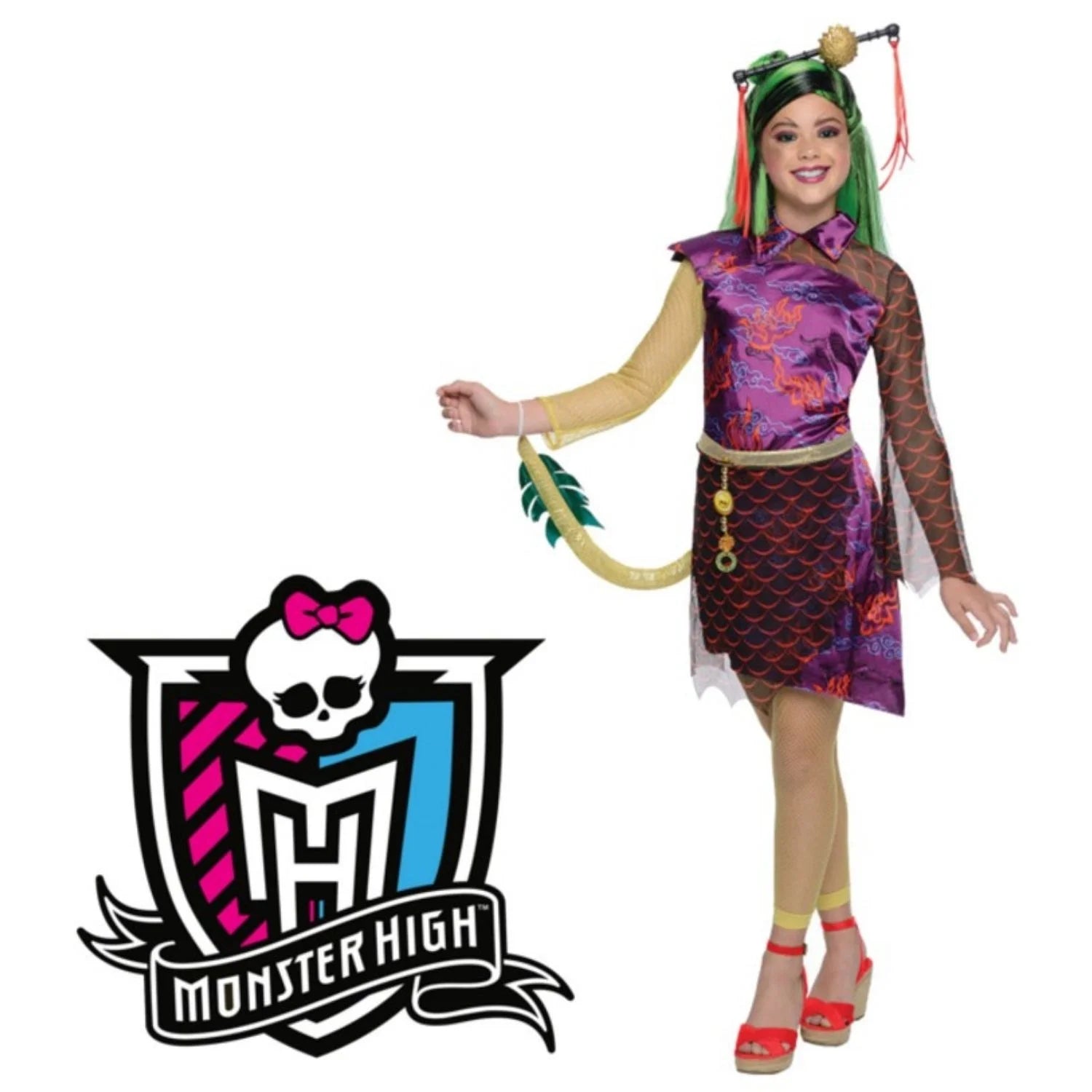 Disfraz Jinafire infantil Monster High con vestido morado y cola de dragón