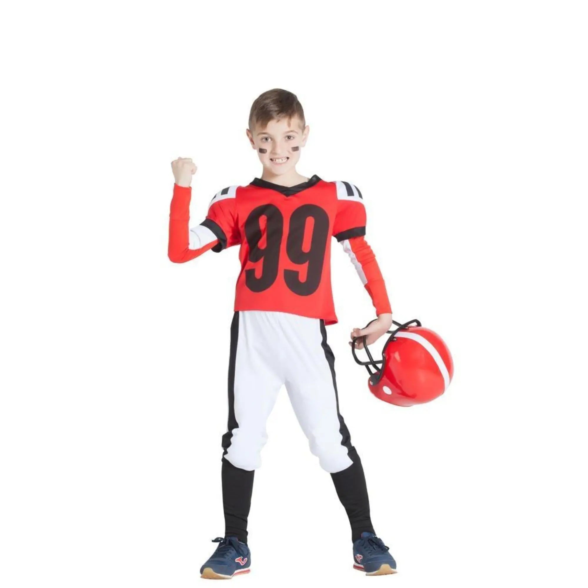 Disfraz de fútbol americano infantil con camiseta con hombreras, pantalón y calcetas