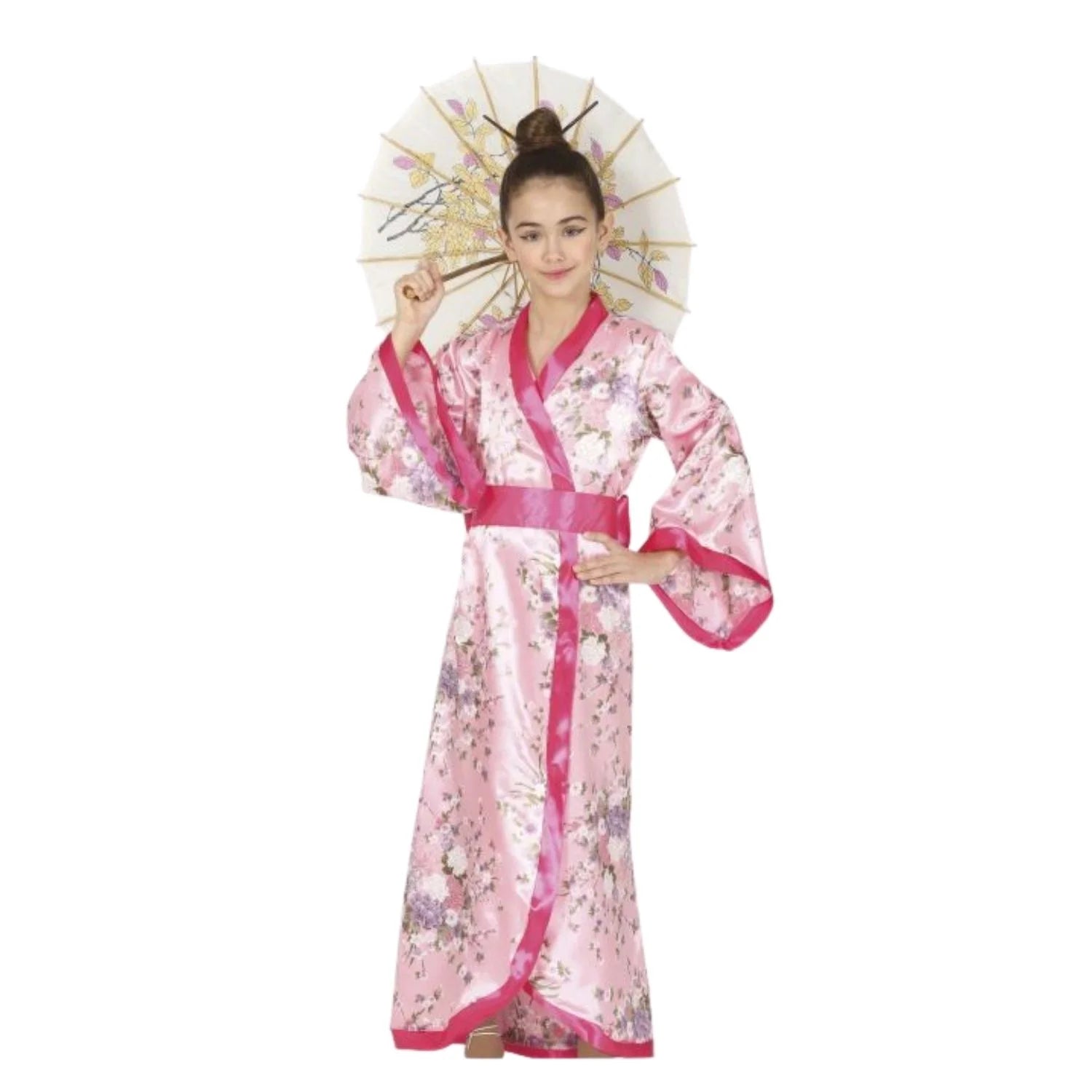 Disfraz kimono geisha infantil con cinturón para Carnaval