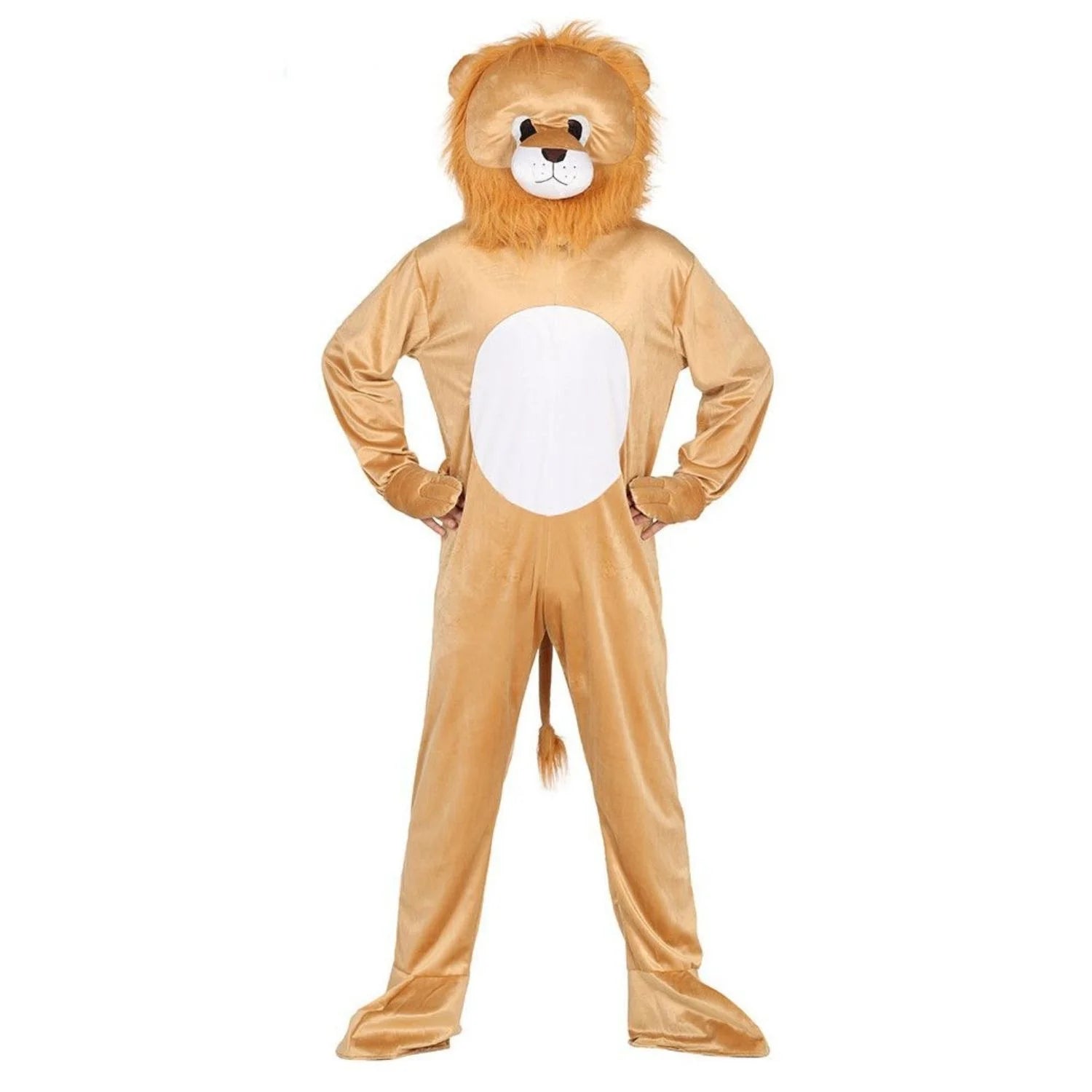 Disfraz León adulto con cabeza y mono para Carnaval