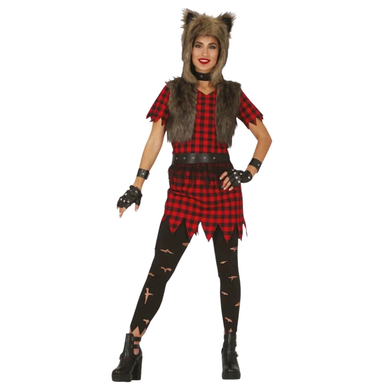 Disfraz lobo rebelde mujer con vestido y capucha