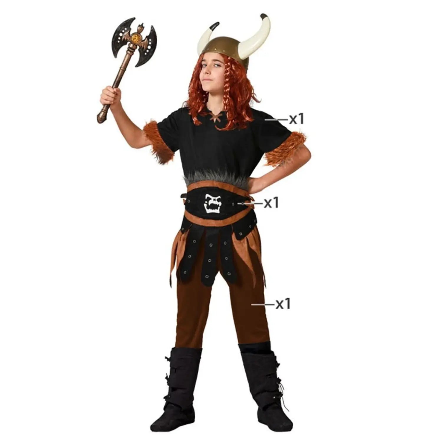 Disfraz luchador vikingo niño con vestido corto y cinturón