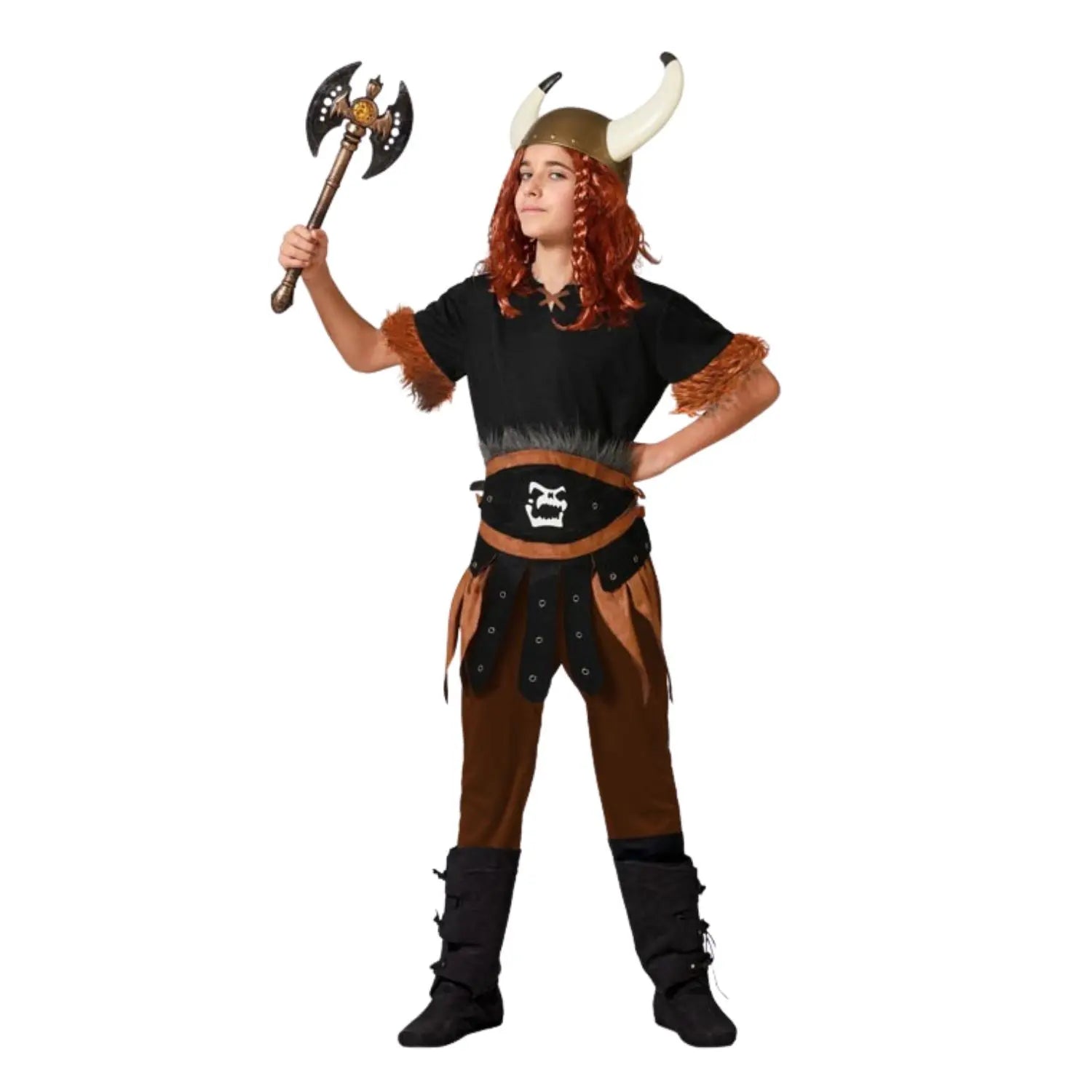 Disfraz luchador vikingo niño con vestido corto y cinturón