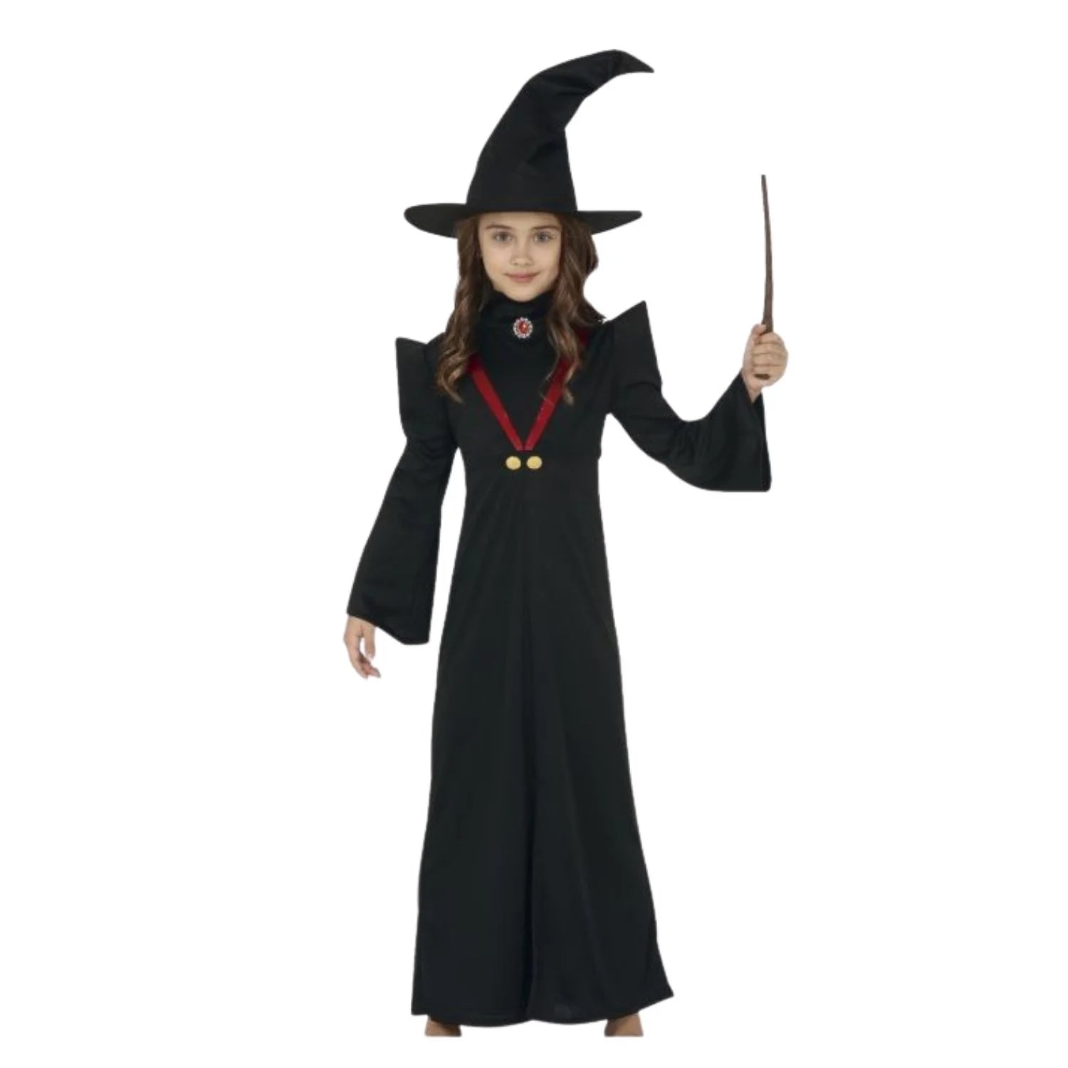 Disfraz mago jefa infantil con sombrero y vestido completo