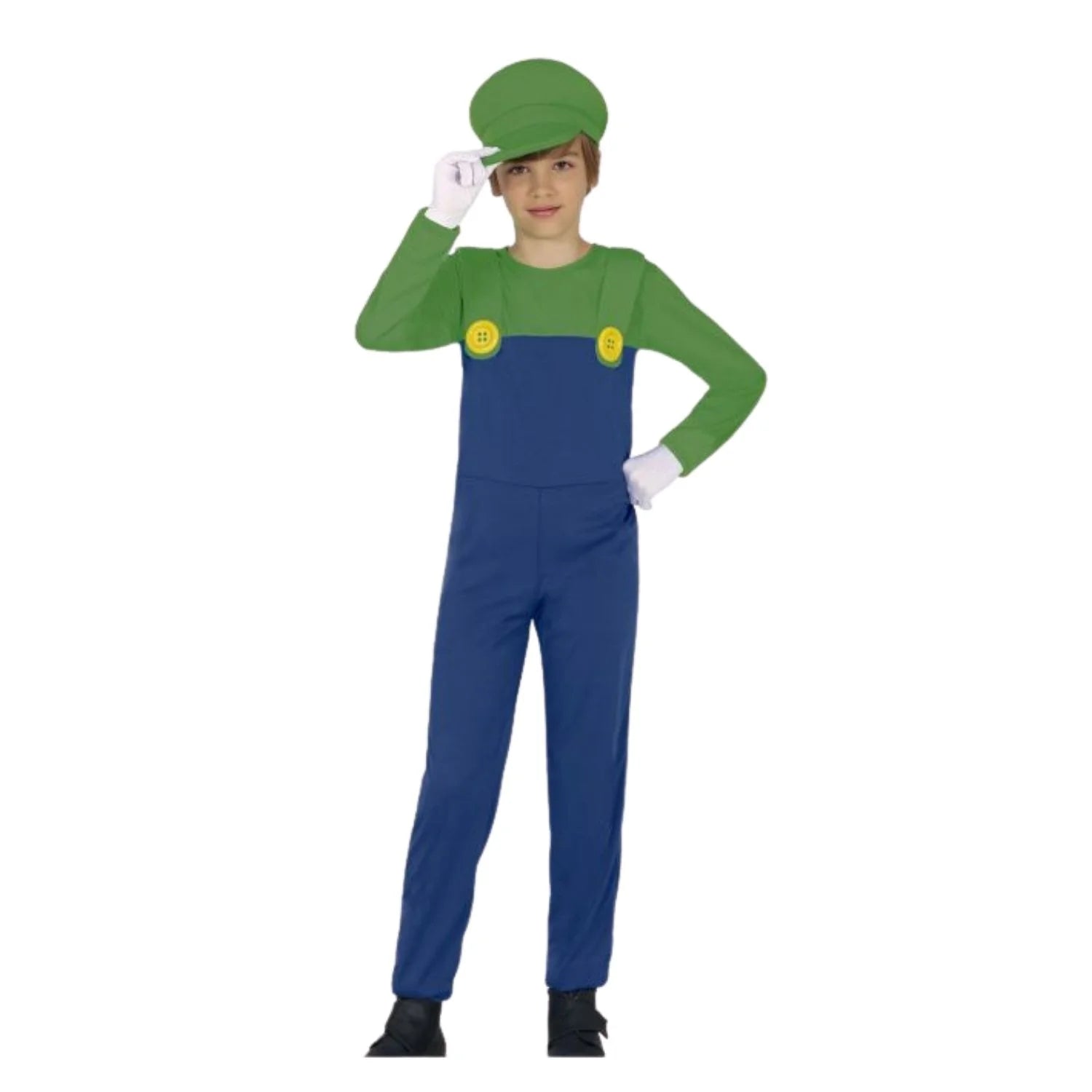 Disfraz de maquinista y granjero infantil verde con gorro y mono