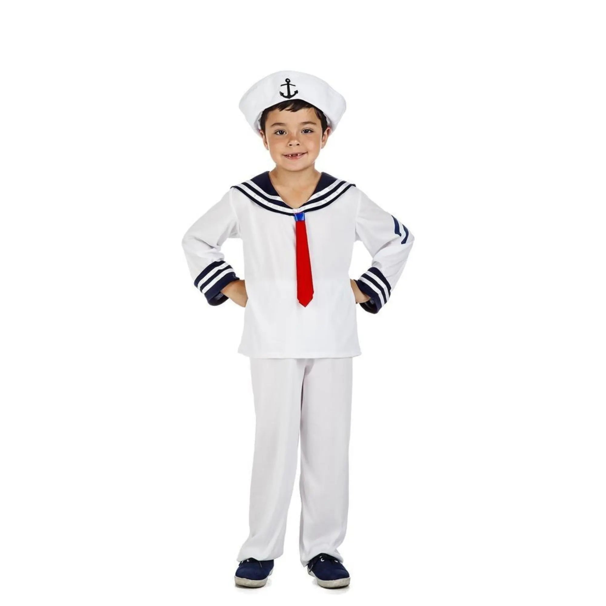 Disfraz de marinero infantil con camisa, pantalón y gorro clásico náutico
