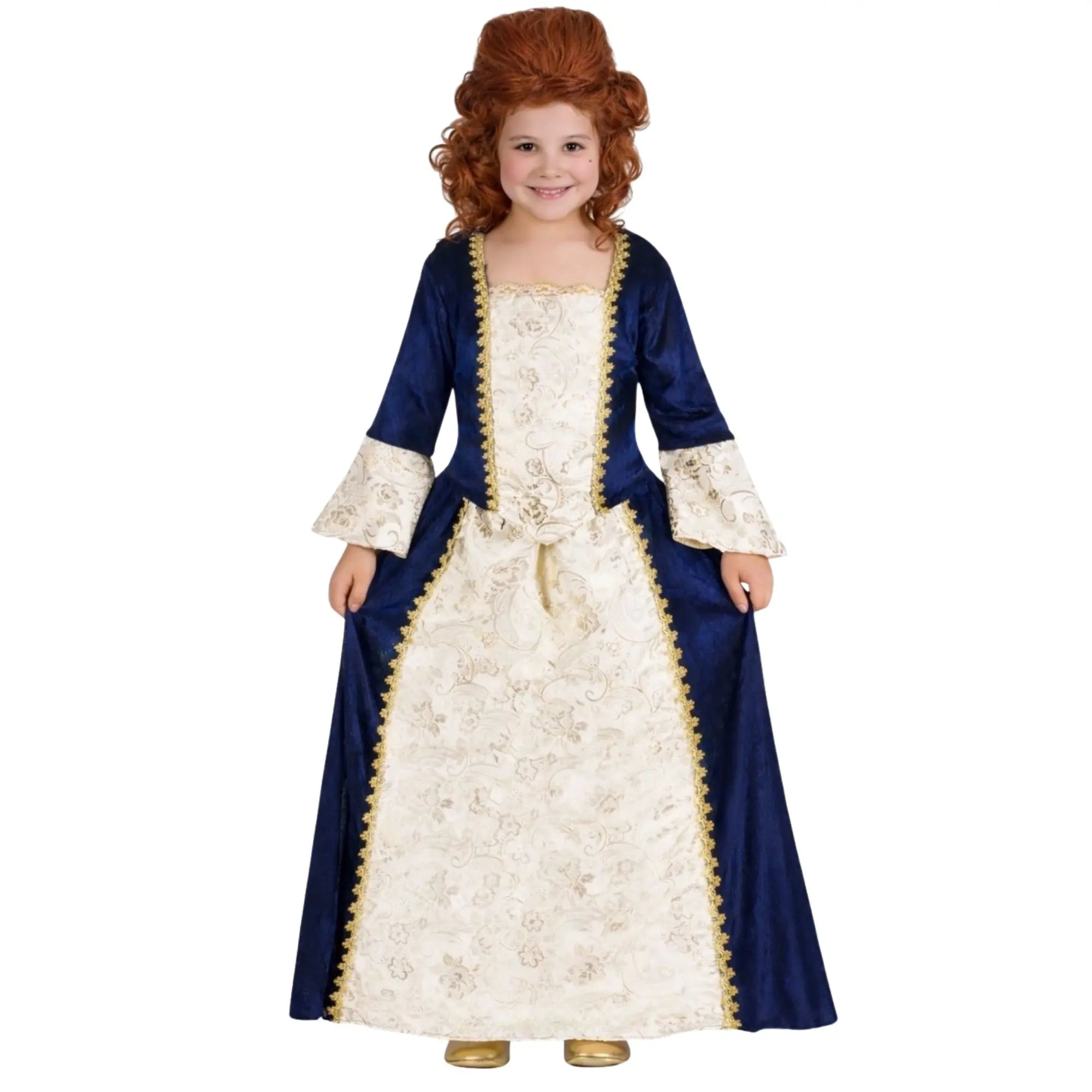 Niña con disfraz de marquesa elegante para Carnaval y fiestas escolares